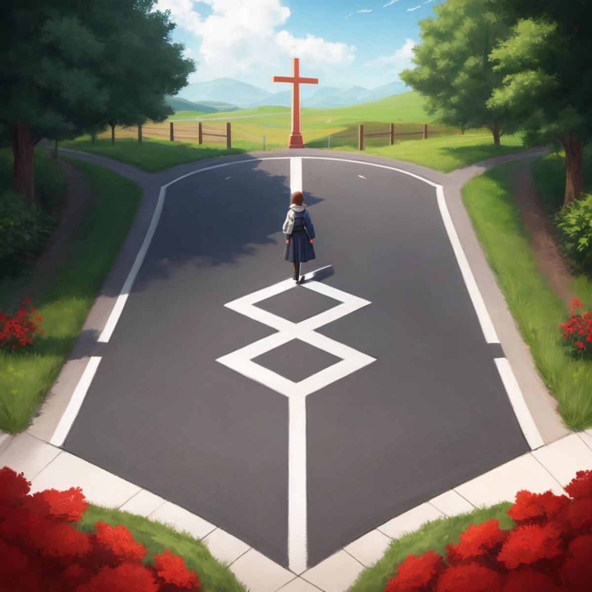A crossroad symbolizing choices and temptations