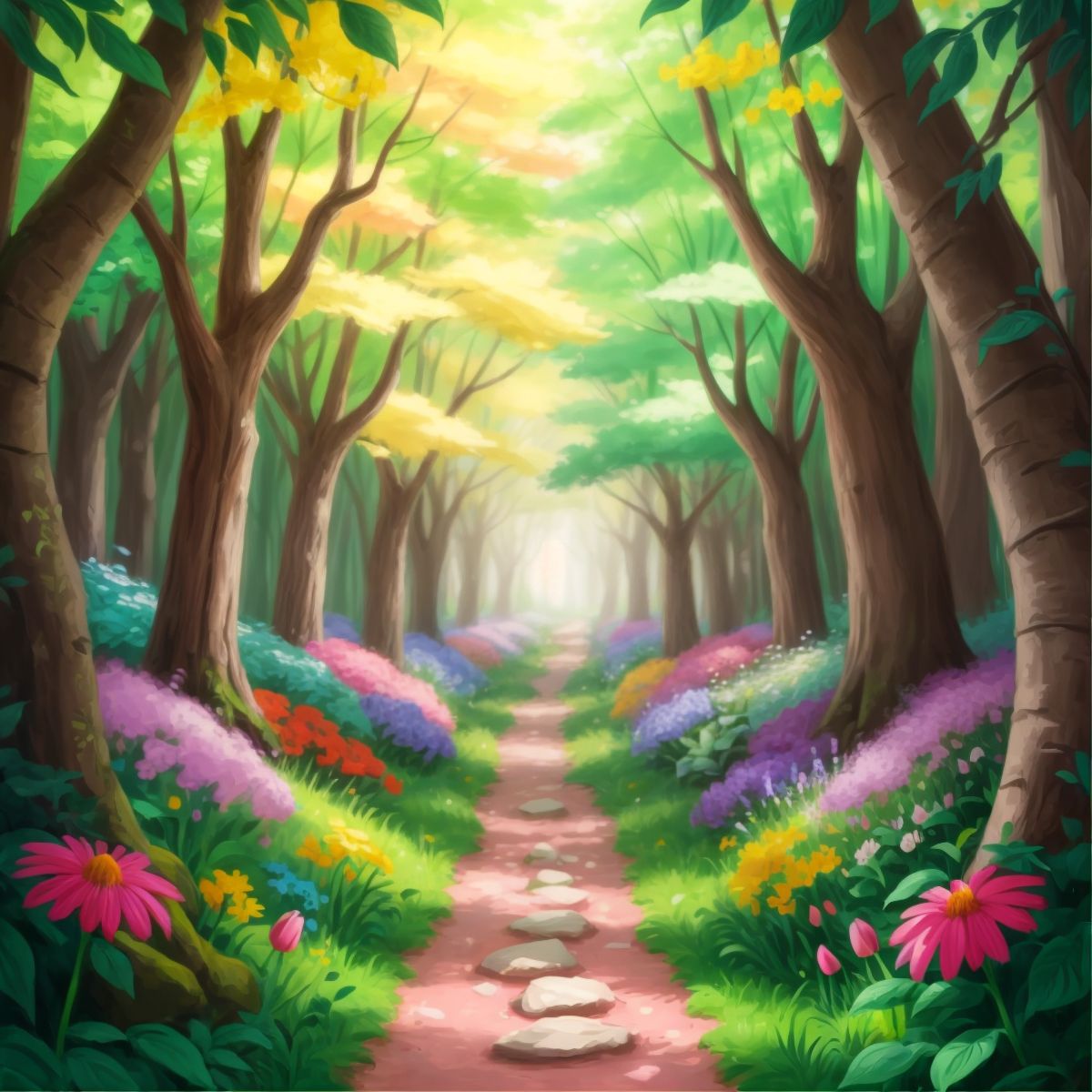 A hidden path covered in colorful flowers