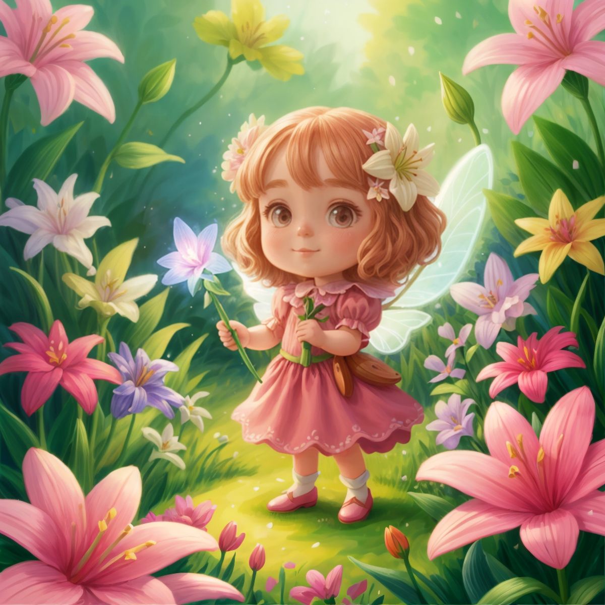 Lily, a friendly flower fairy with a magical wand