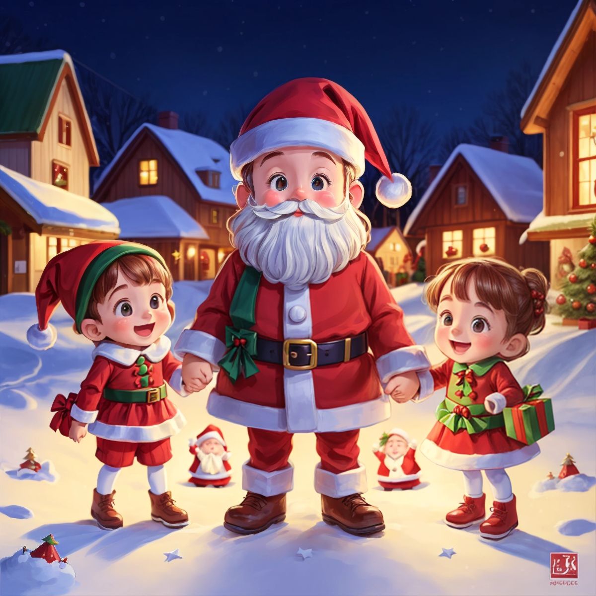 Lily, Ben, and Phoebe thanking Santa Claus