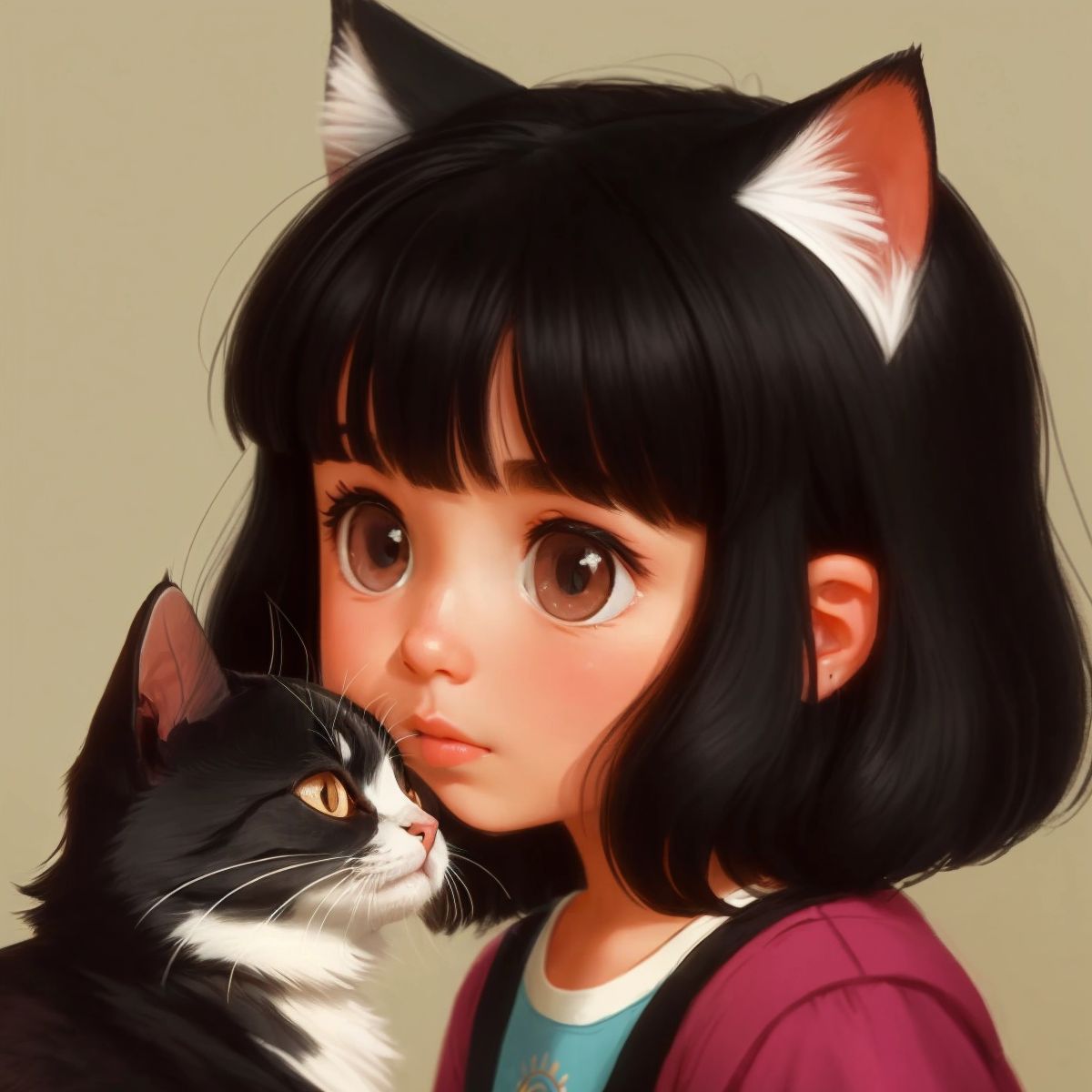 Mr. Meowmeow whispering into Aliya's ear