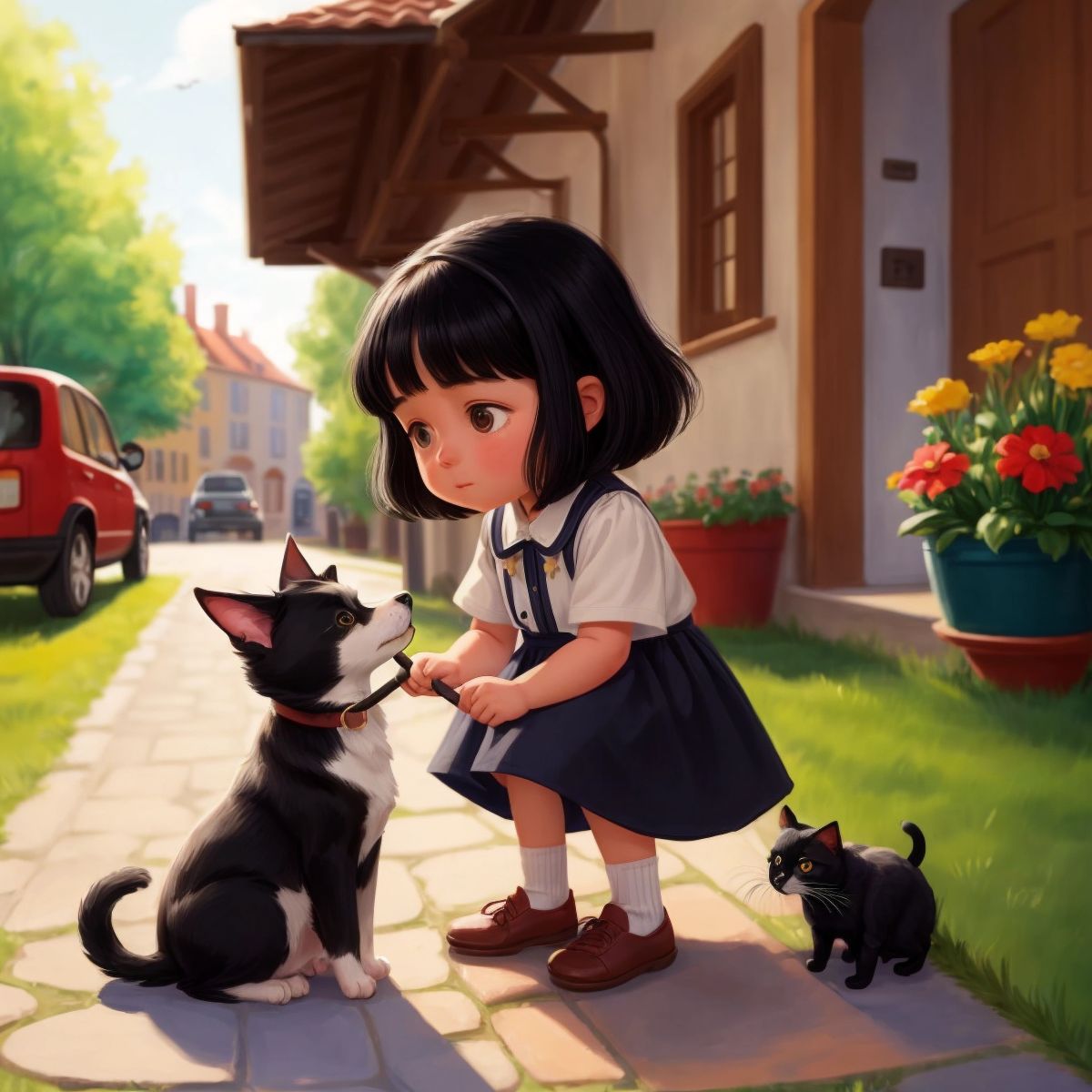 Aliya petting Mr. Meowmeow