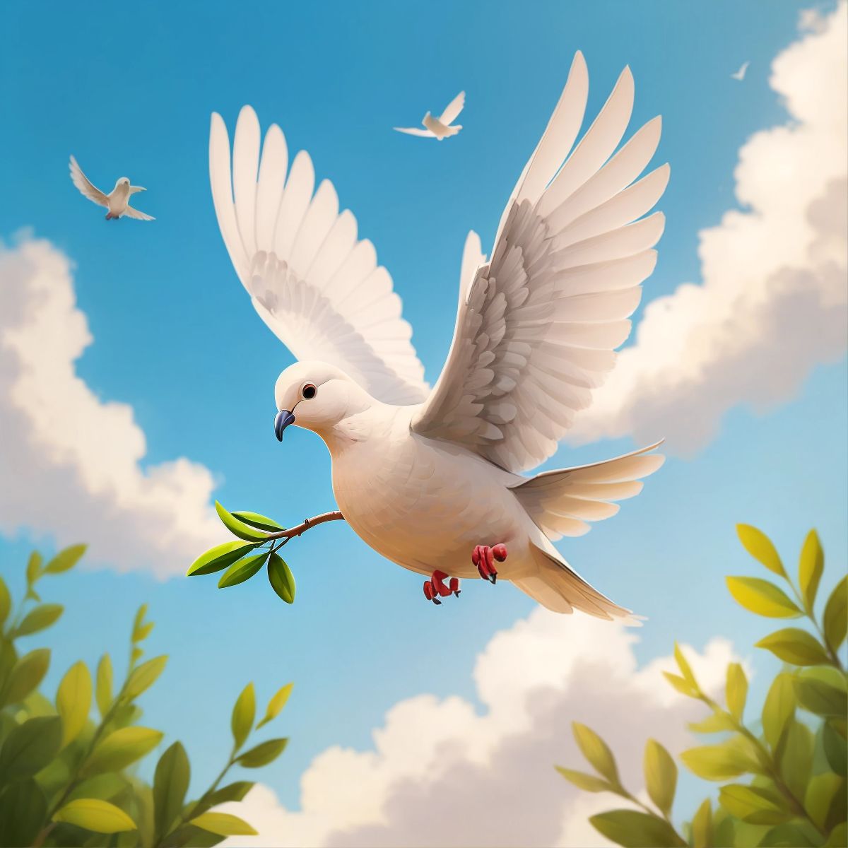 A dove carrying an olive branch in its beak