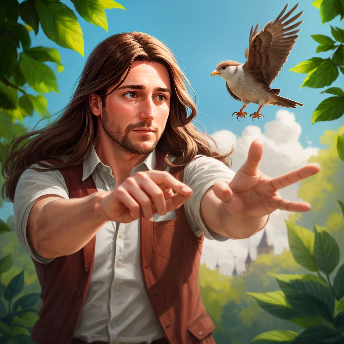 Noah releasing a bird from his hand