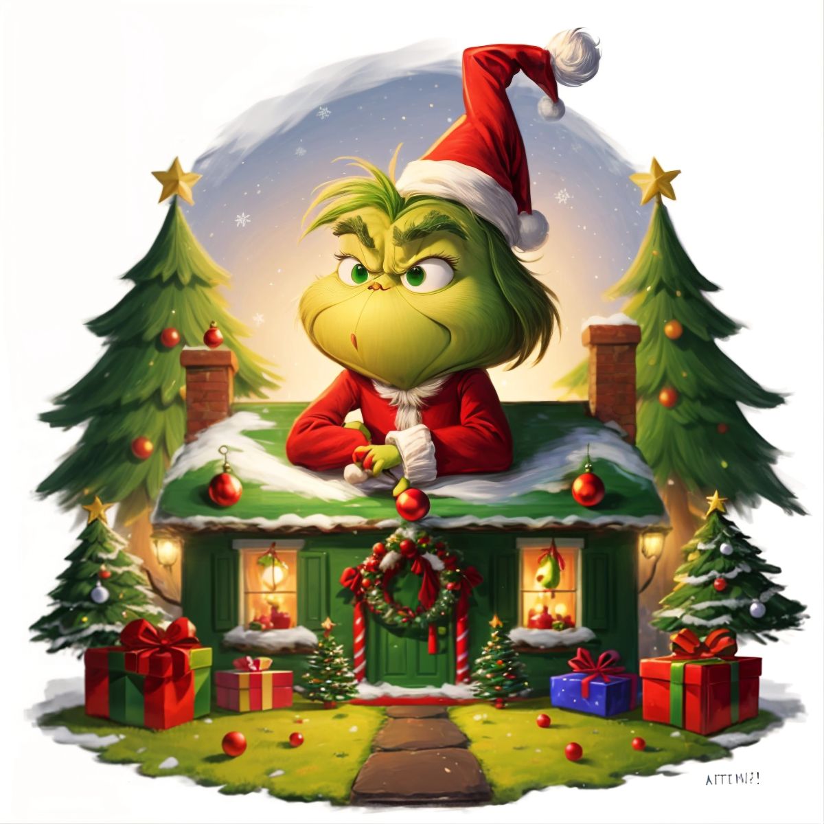 The Grinch returning the Christmas tree and presents to Cindy Lou's house