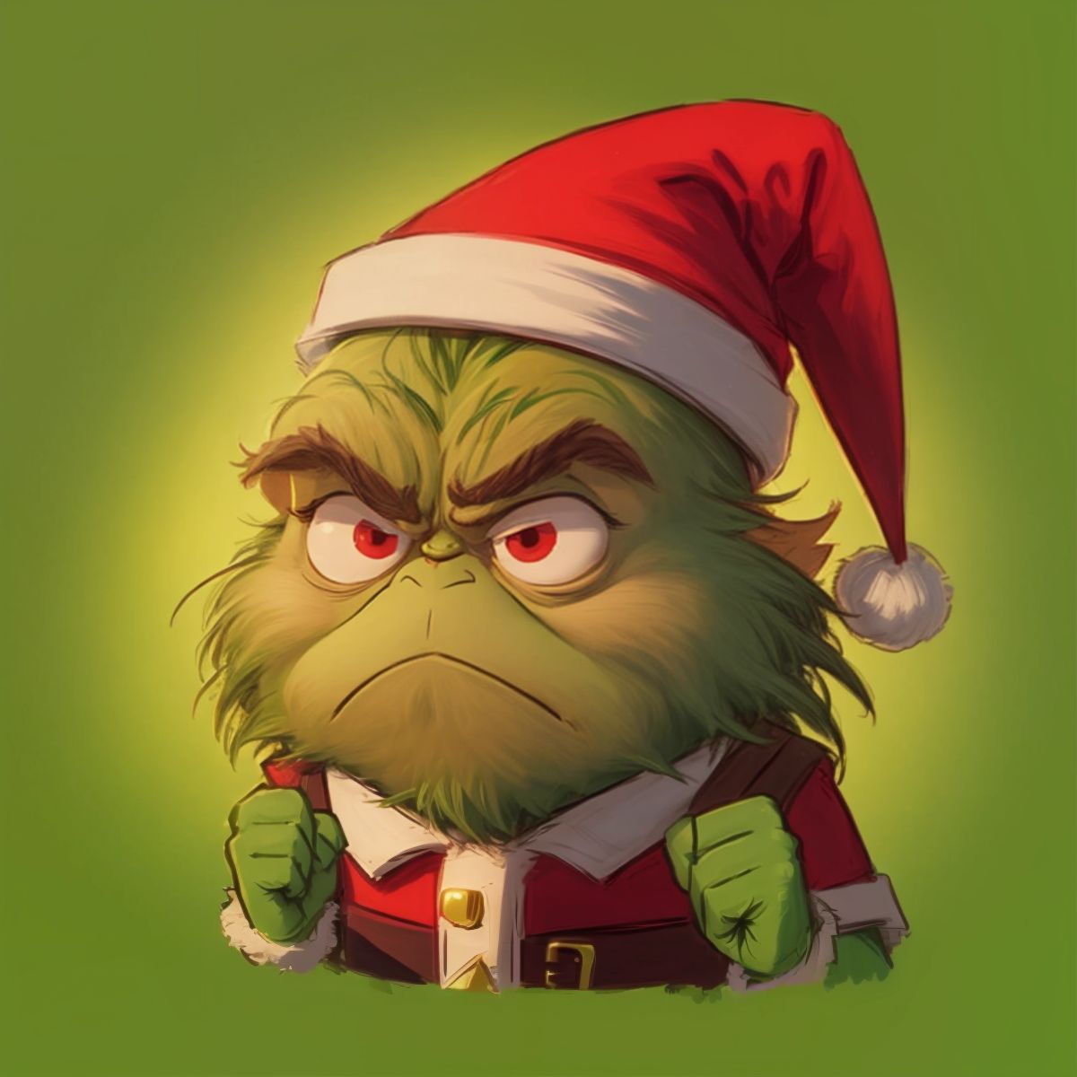 Grinch with a grumpy face covering his ears