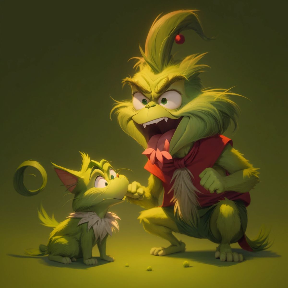 The Grinch yelling at his little dog