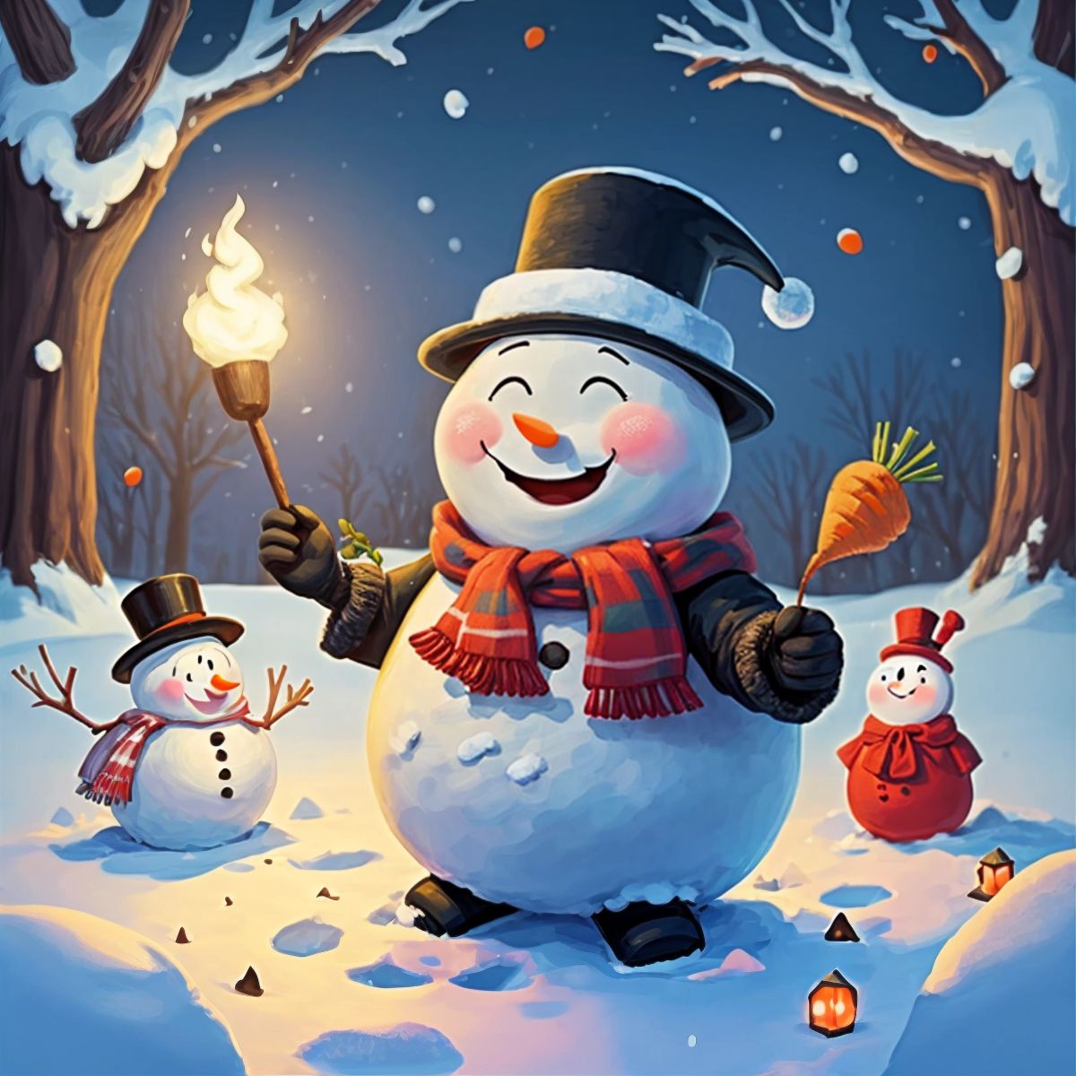 Frosty the Snowman singing a joyful song