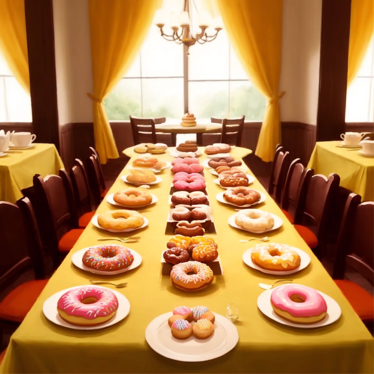 Tables filled with an abundance of donuts