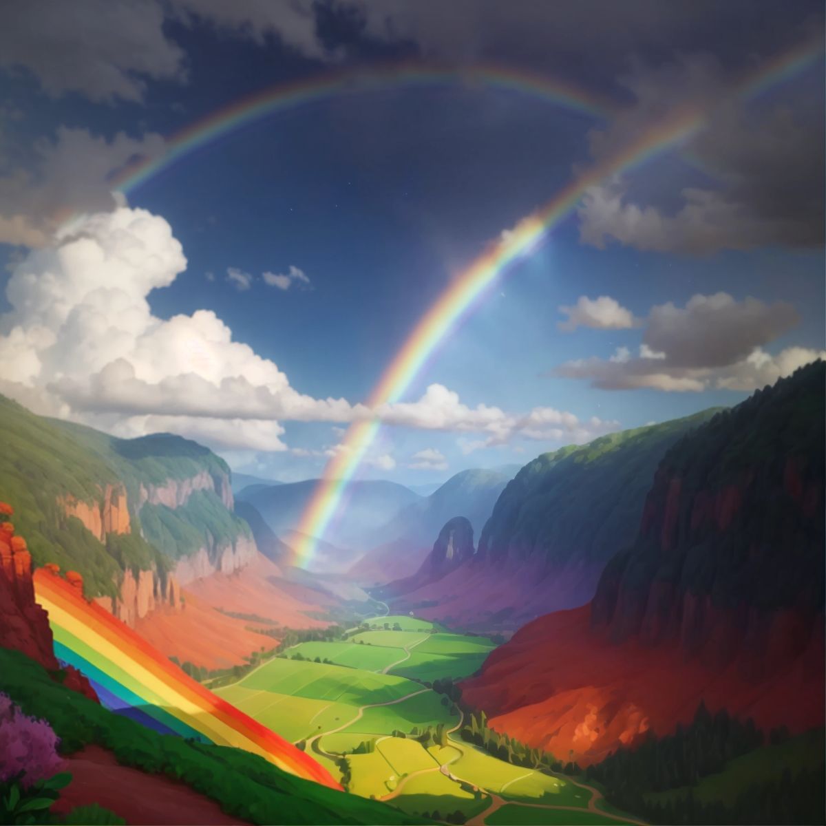 A rainbow in the sky above the magical valley