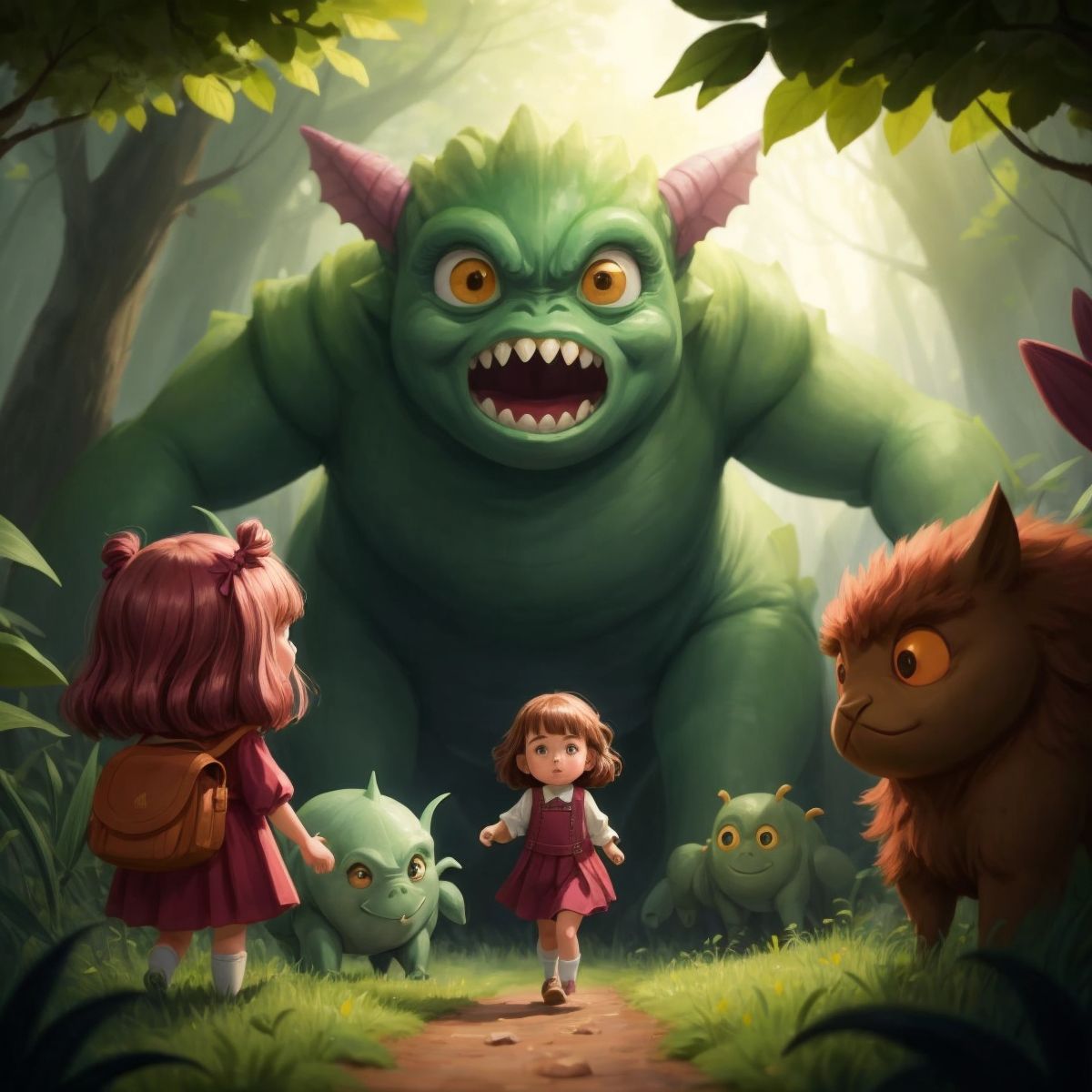 A young girl named Lily approaching the monsters with kindness