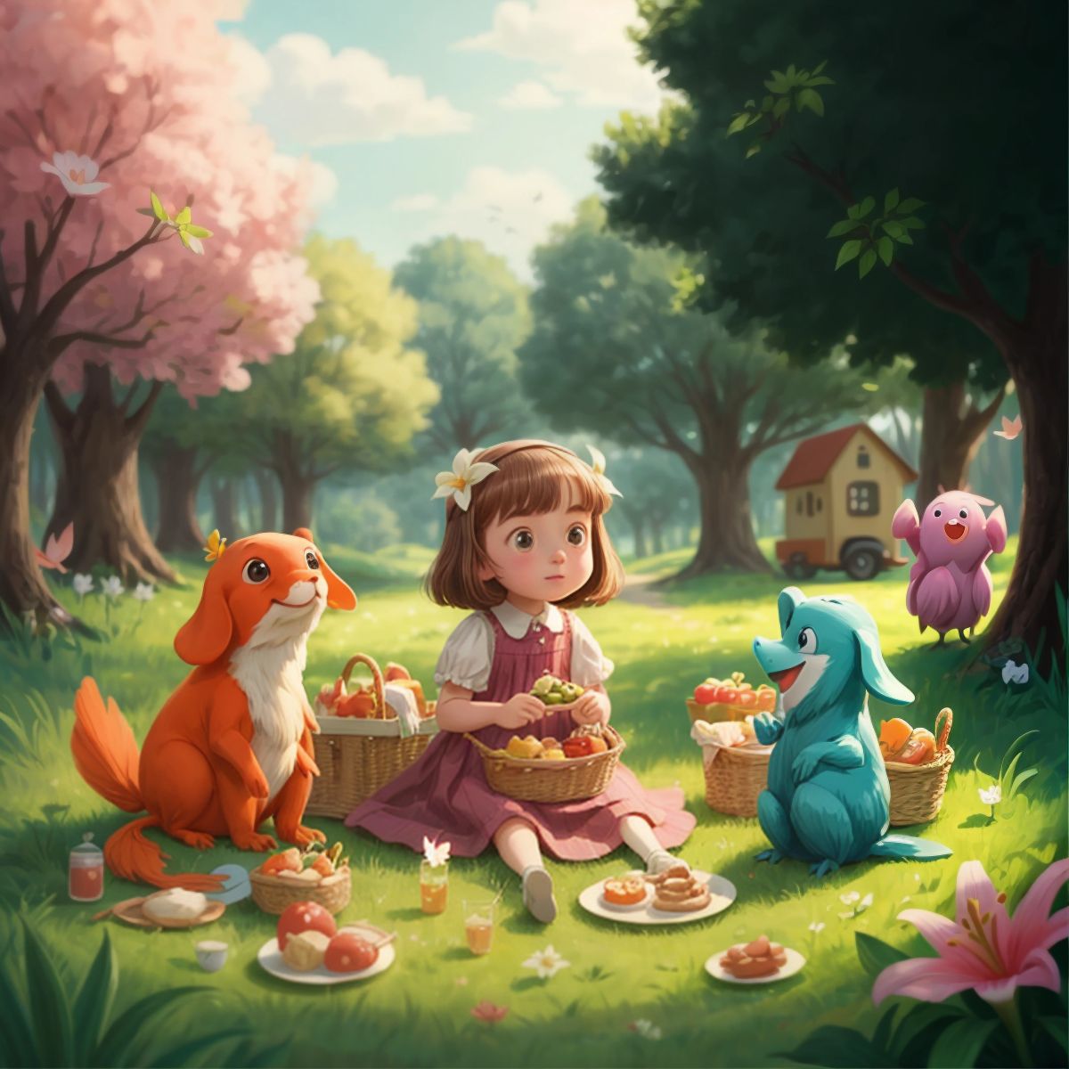 Lily and the creatures having a picnic