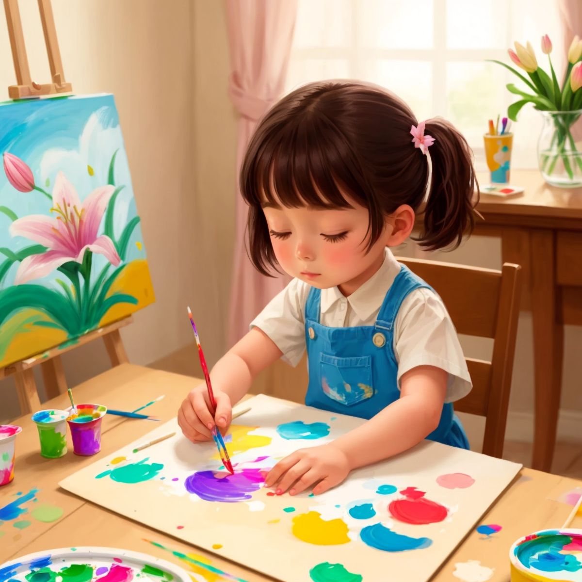 Lily painting a beautiful artwork