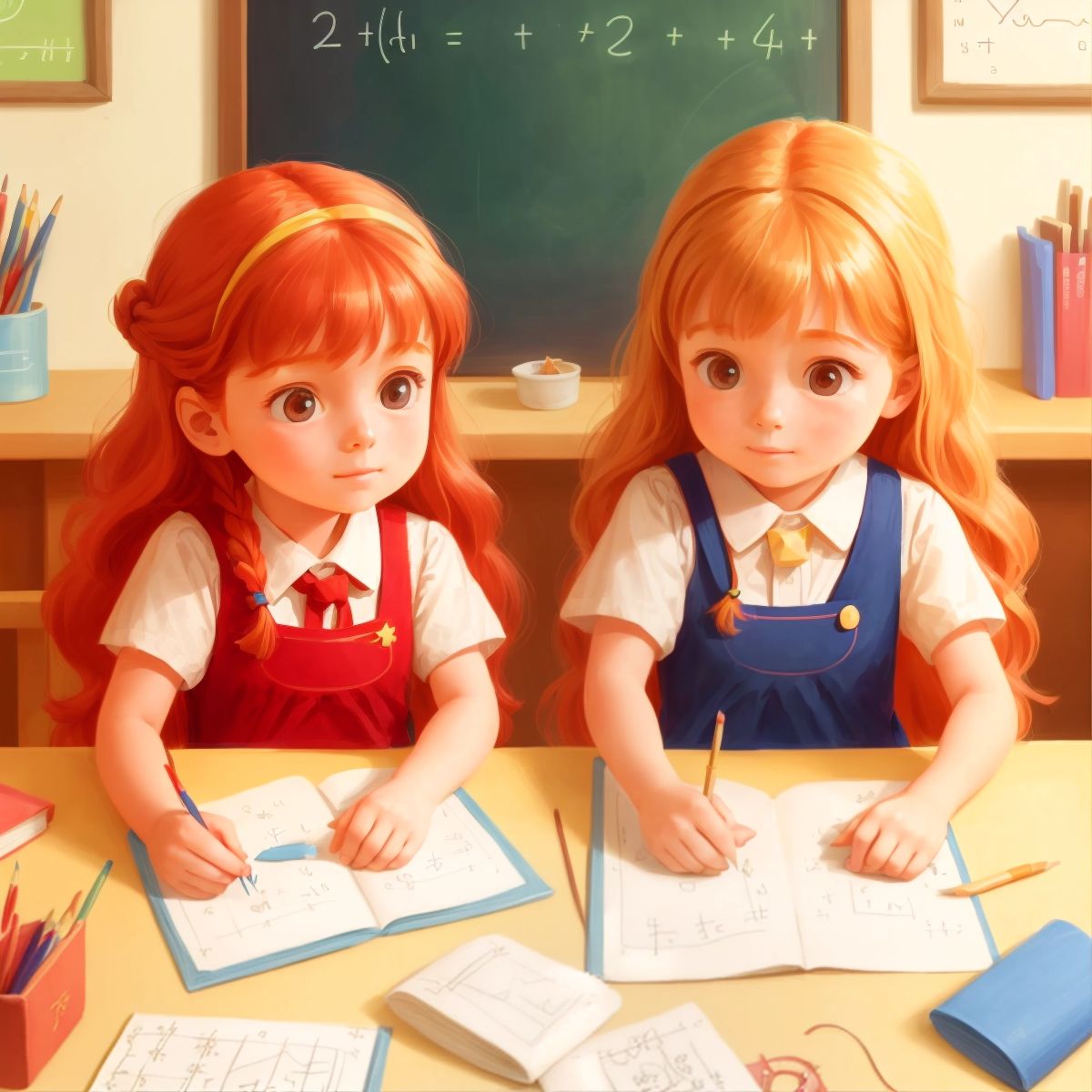 Lexington and Sloan solving math problems and spelling words backward