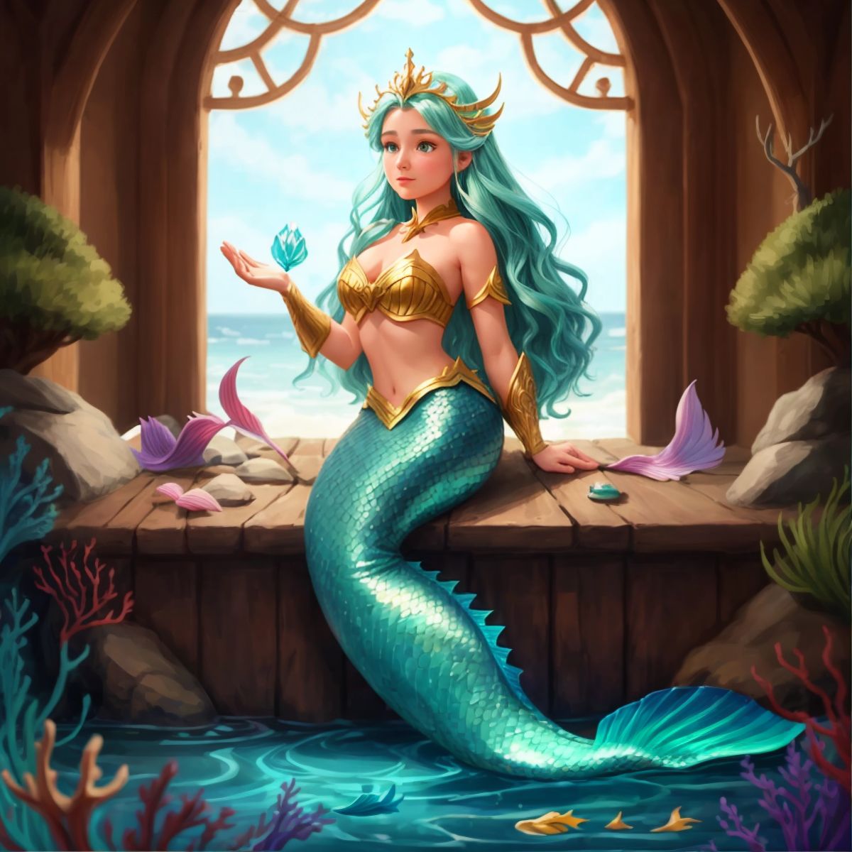 Jade, in her mermaid form, using her magic to restore peace in the kingdom