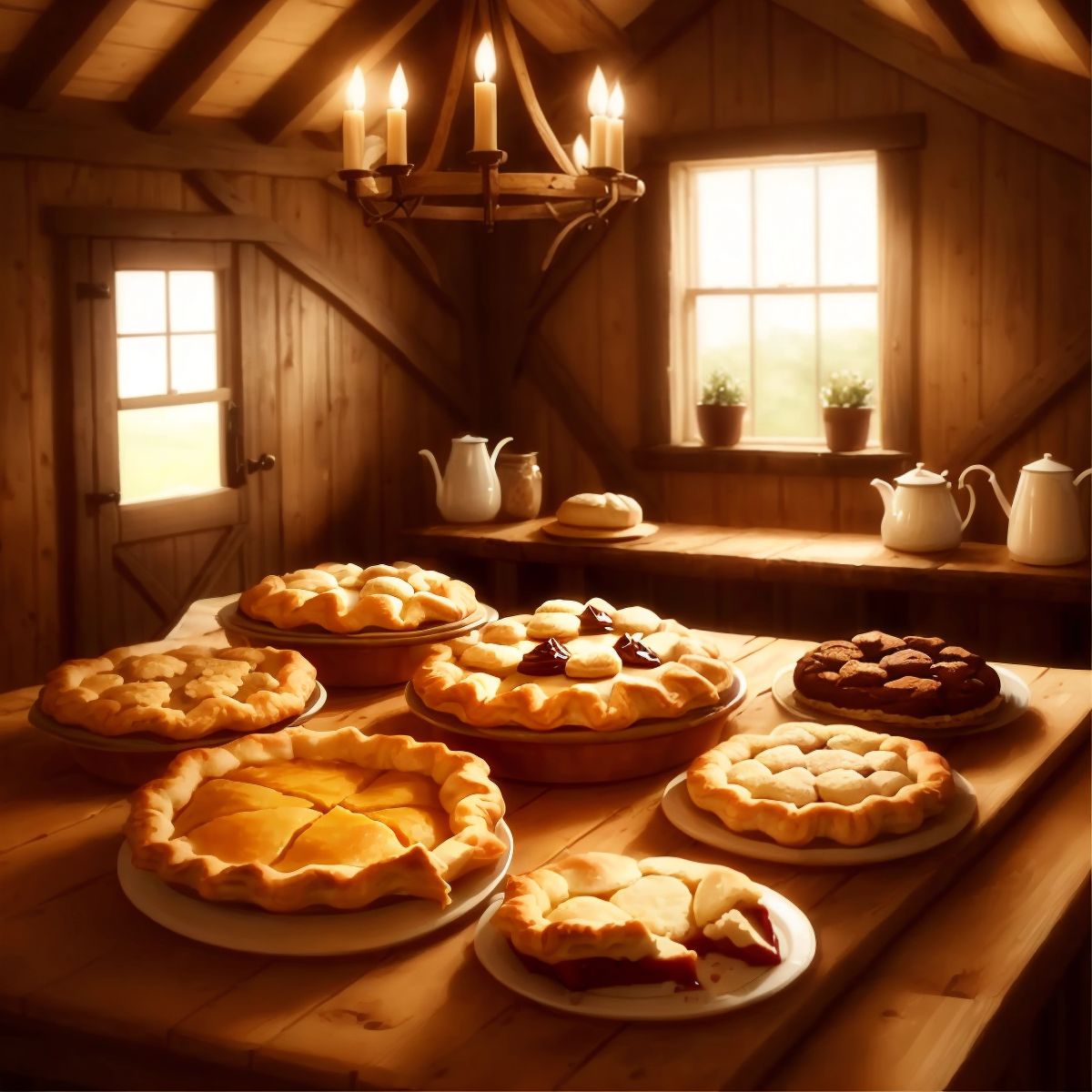 Delicious pies and cookies filling the barn