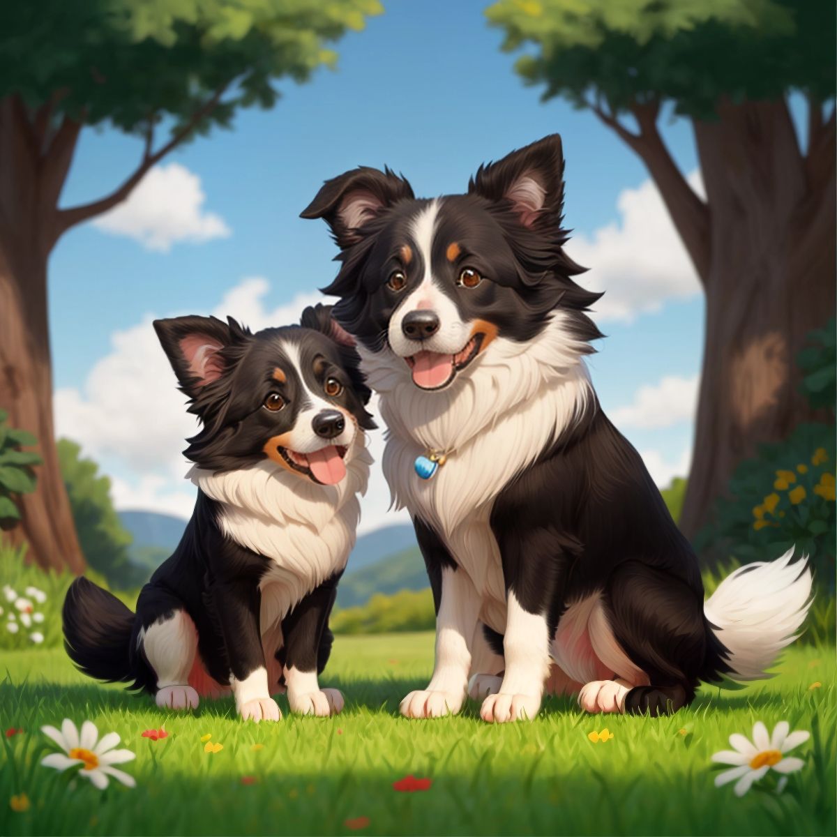 Scout, the loyal and playful border collie, with a black body and a white tipped tail