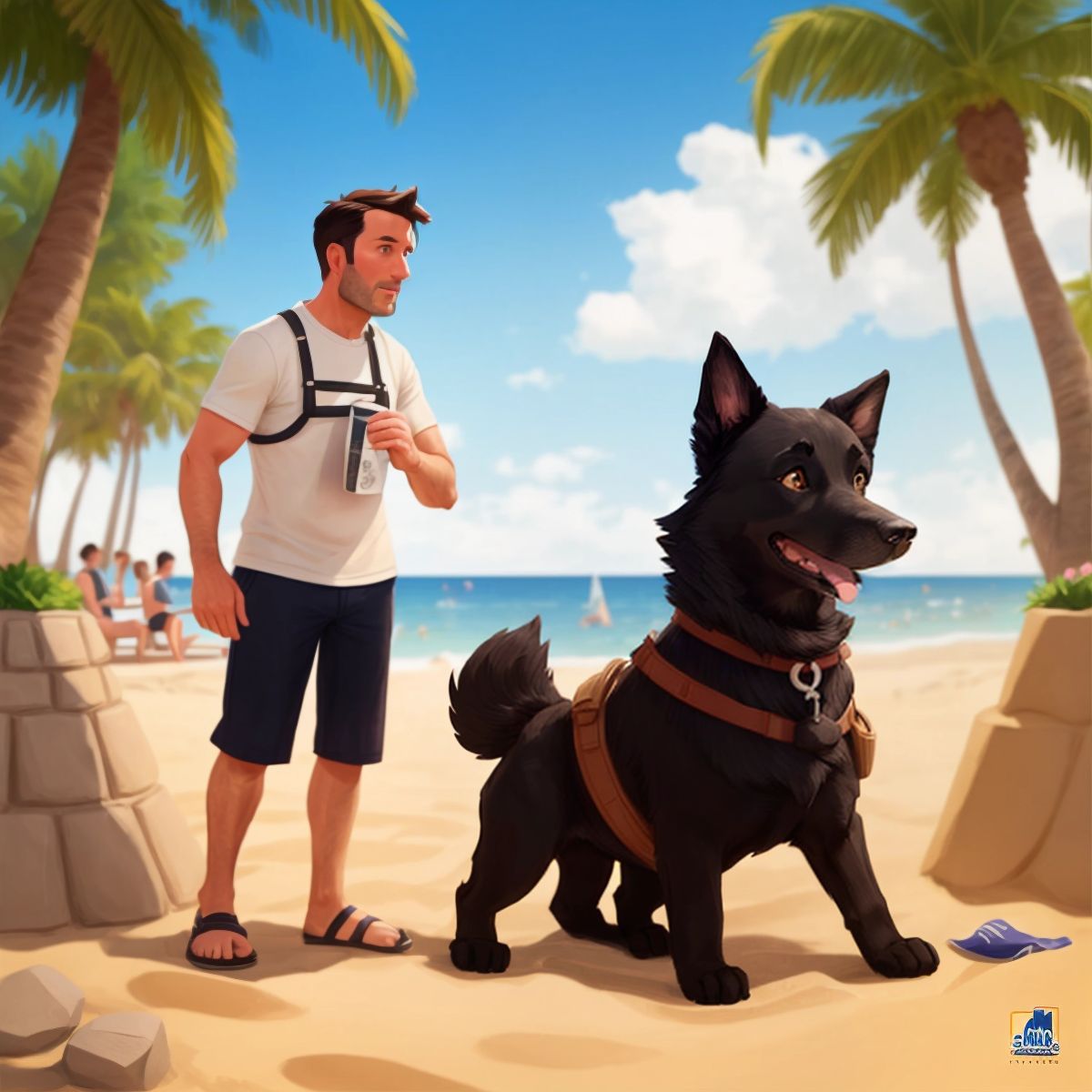 Pedro and Beto looking at a poster about a sandcastle competition