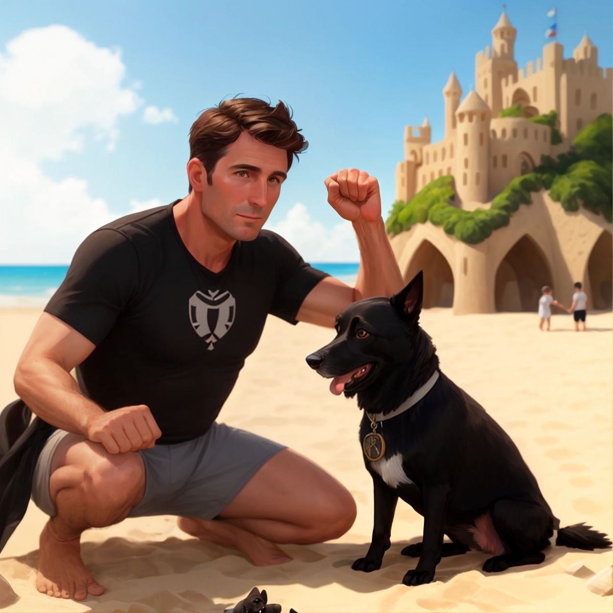 Beto and Pedro celebrating their victory in the sandcastle competition