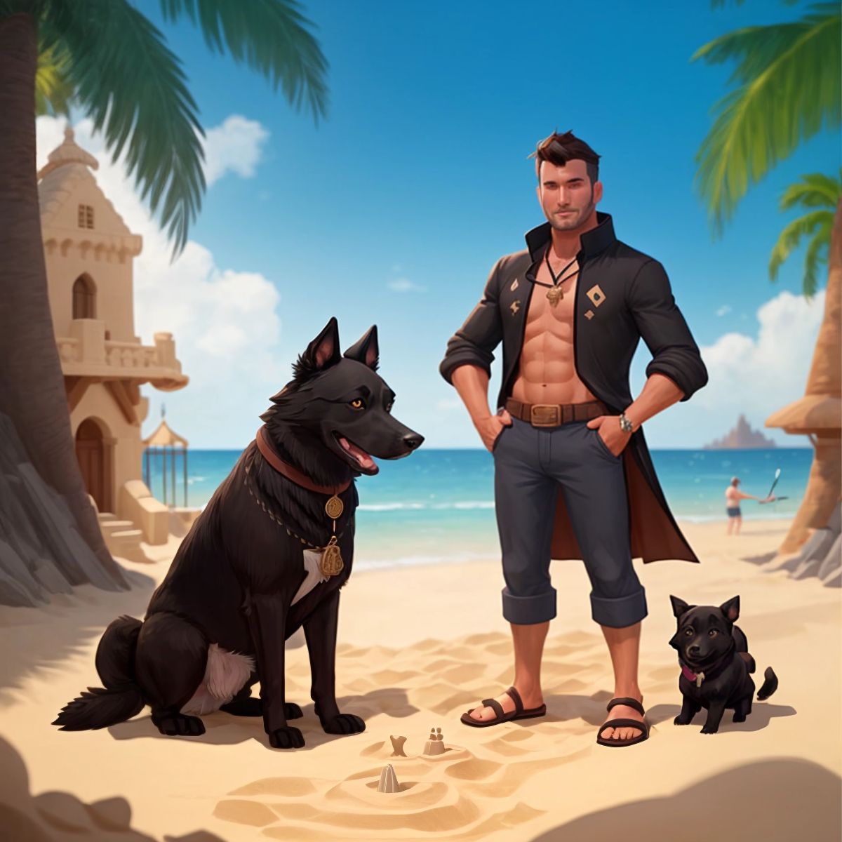 Pedro and Beto's sandcastle decorated with treasure