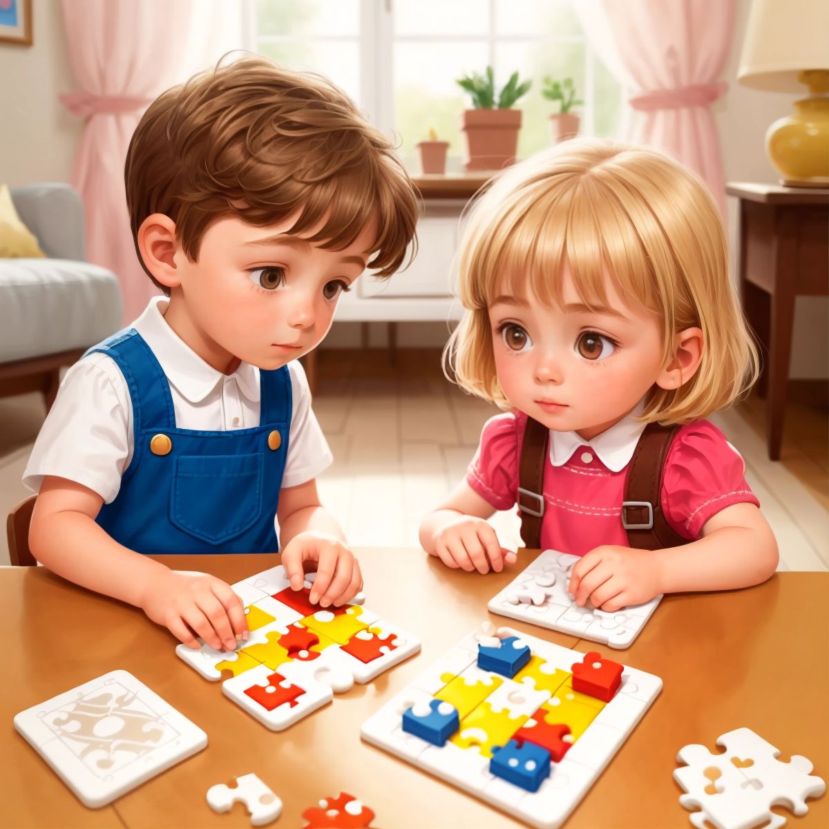 Helena and Luke doing a puzzle together