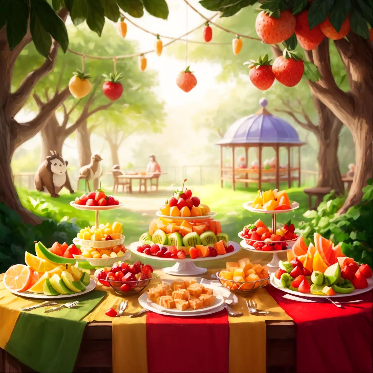 A table filled with juicy fruits, crispy vegetables, and sweet treats