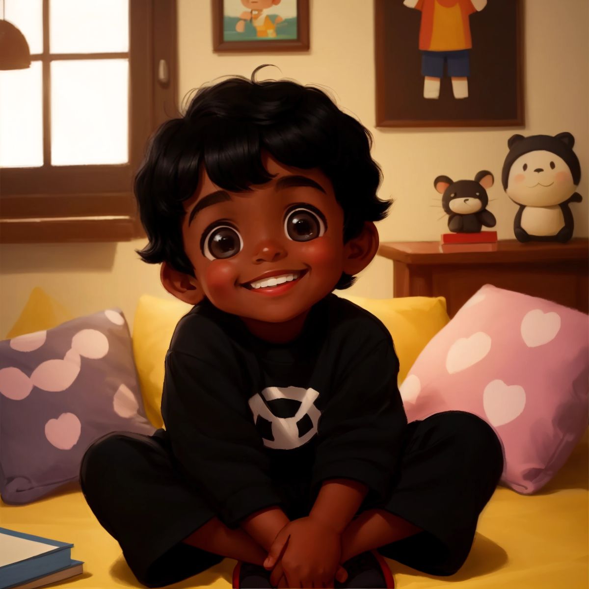 Aziz smiling in a cozy room