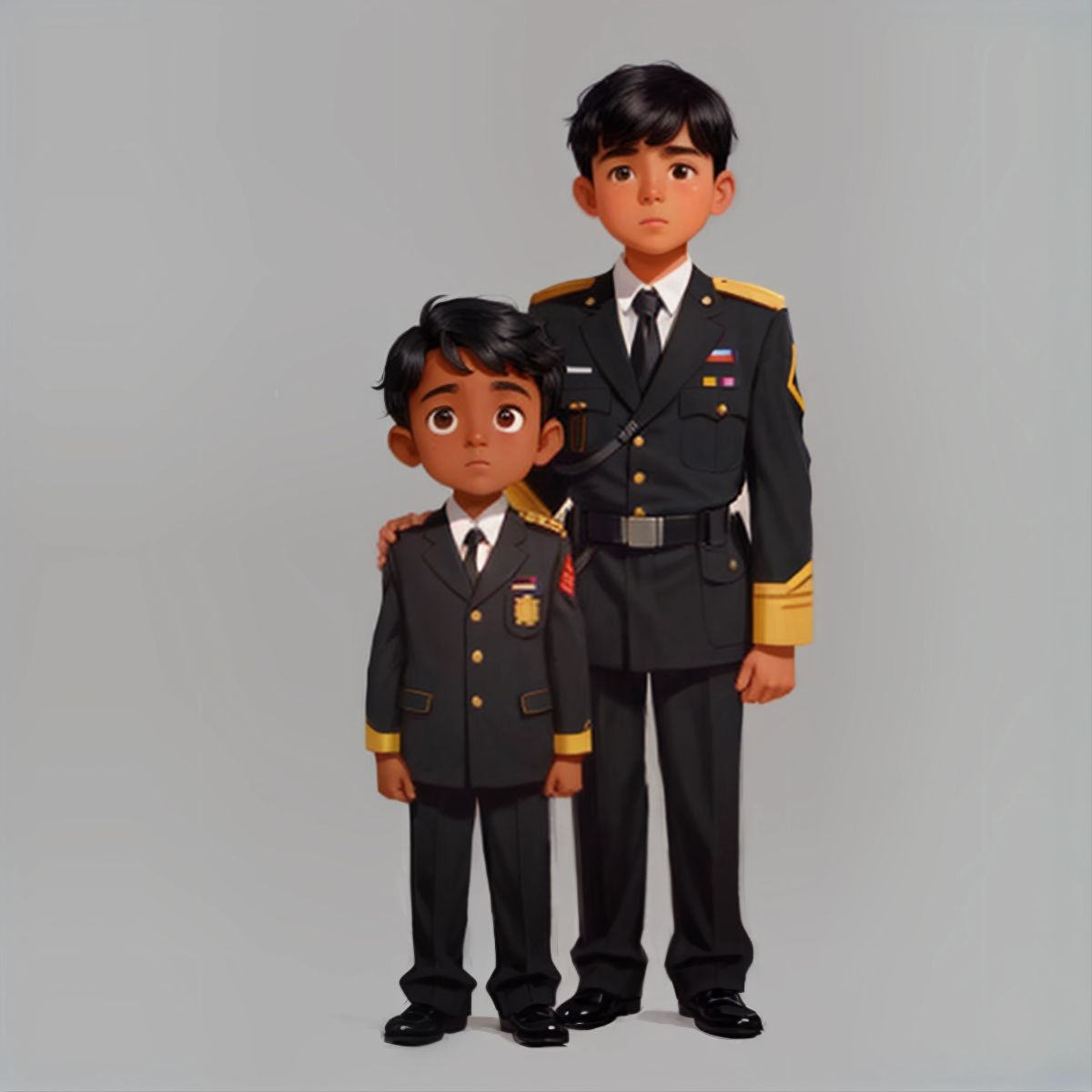 Aziz looking relieved, standing next to a man in a uniform
