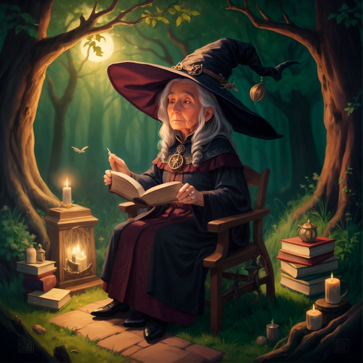 A wise old witch, sharing stories