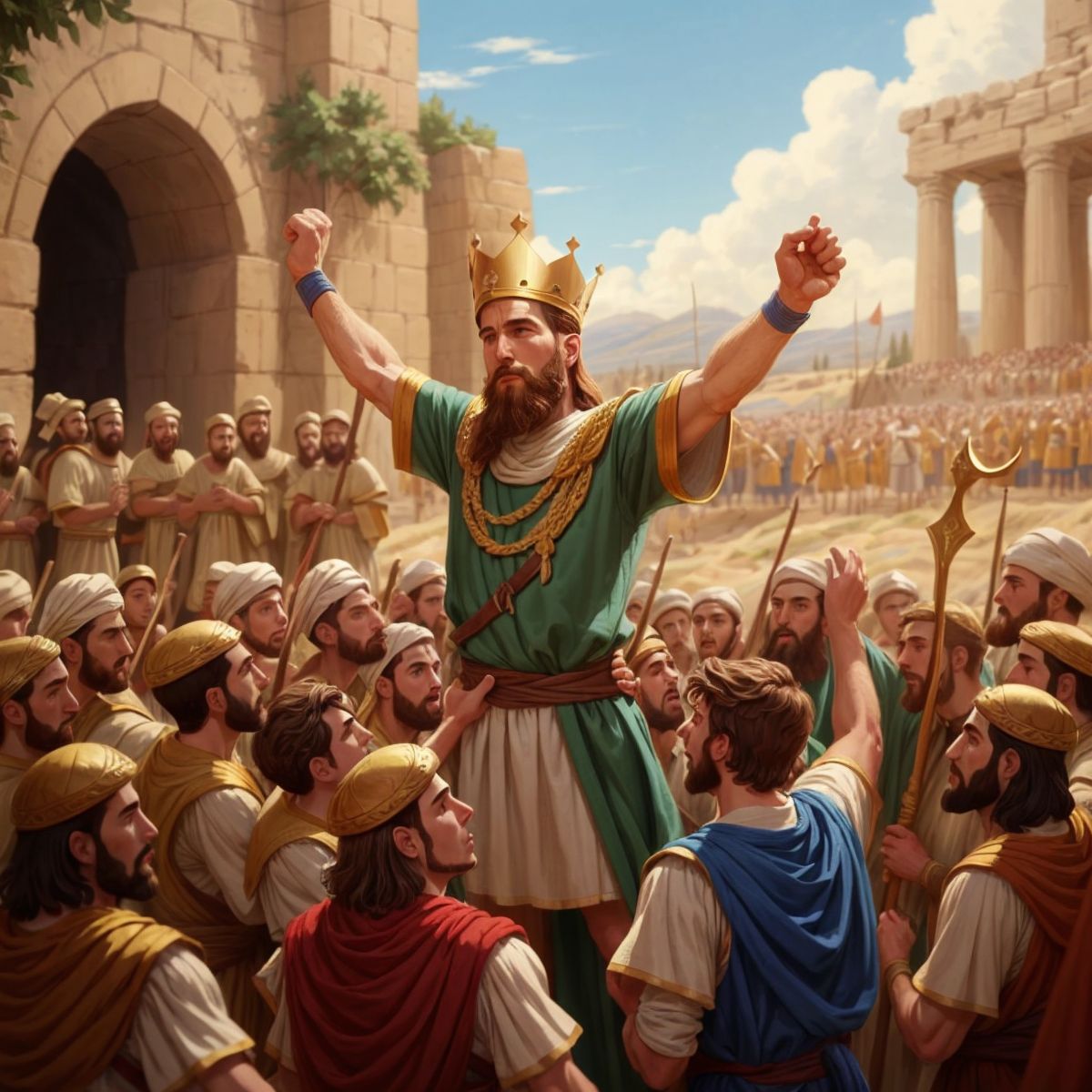 King Saul and the Israelites celebrating David's victory