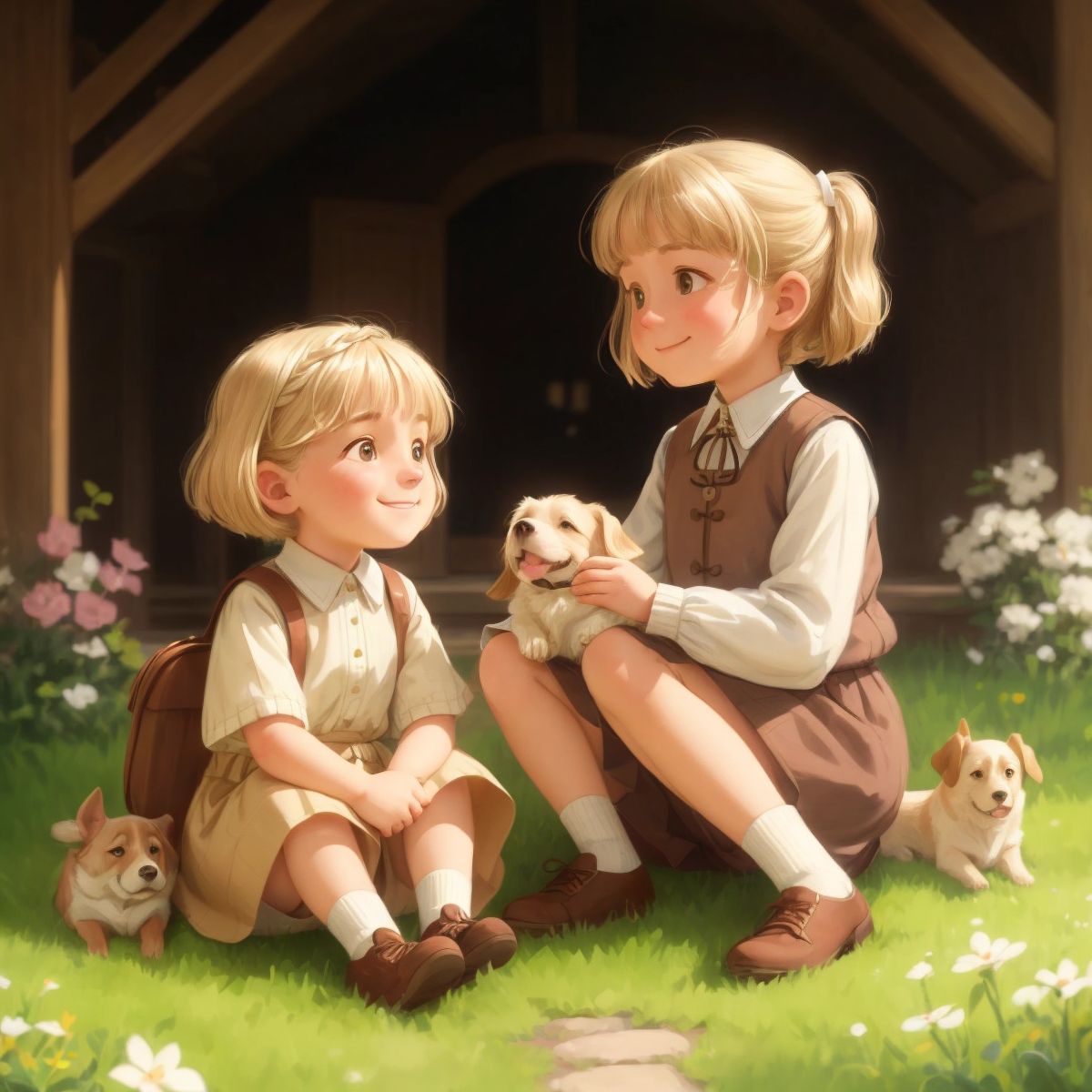 An older Nora and Tickle sitting together, looking happy and content