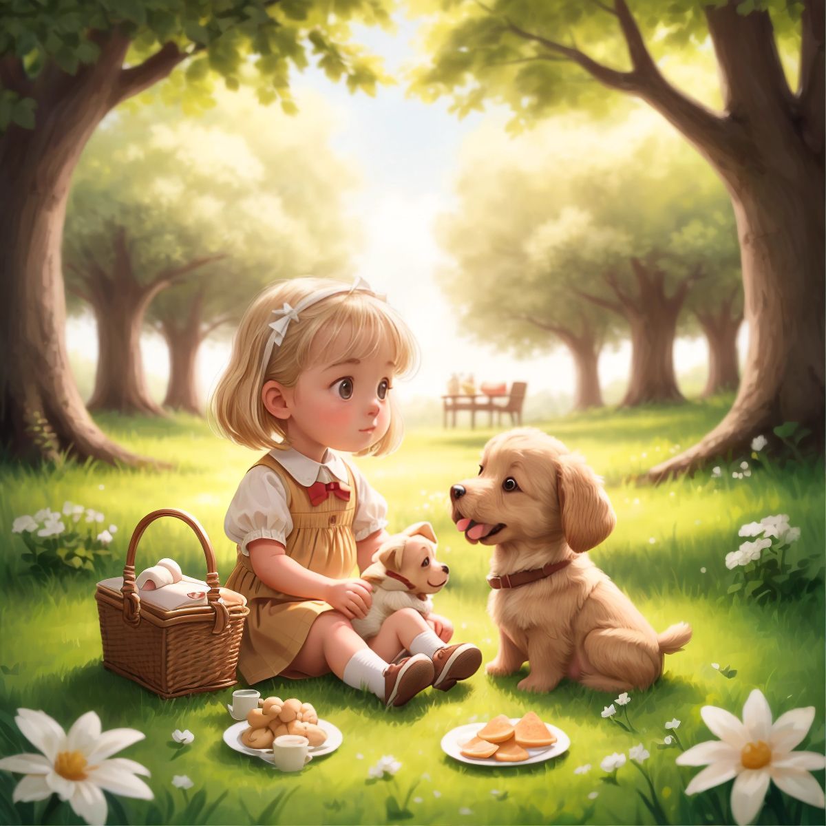 Nora and Tickle having a picnic in the park
