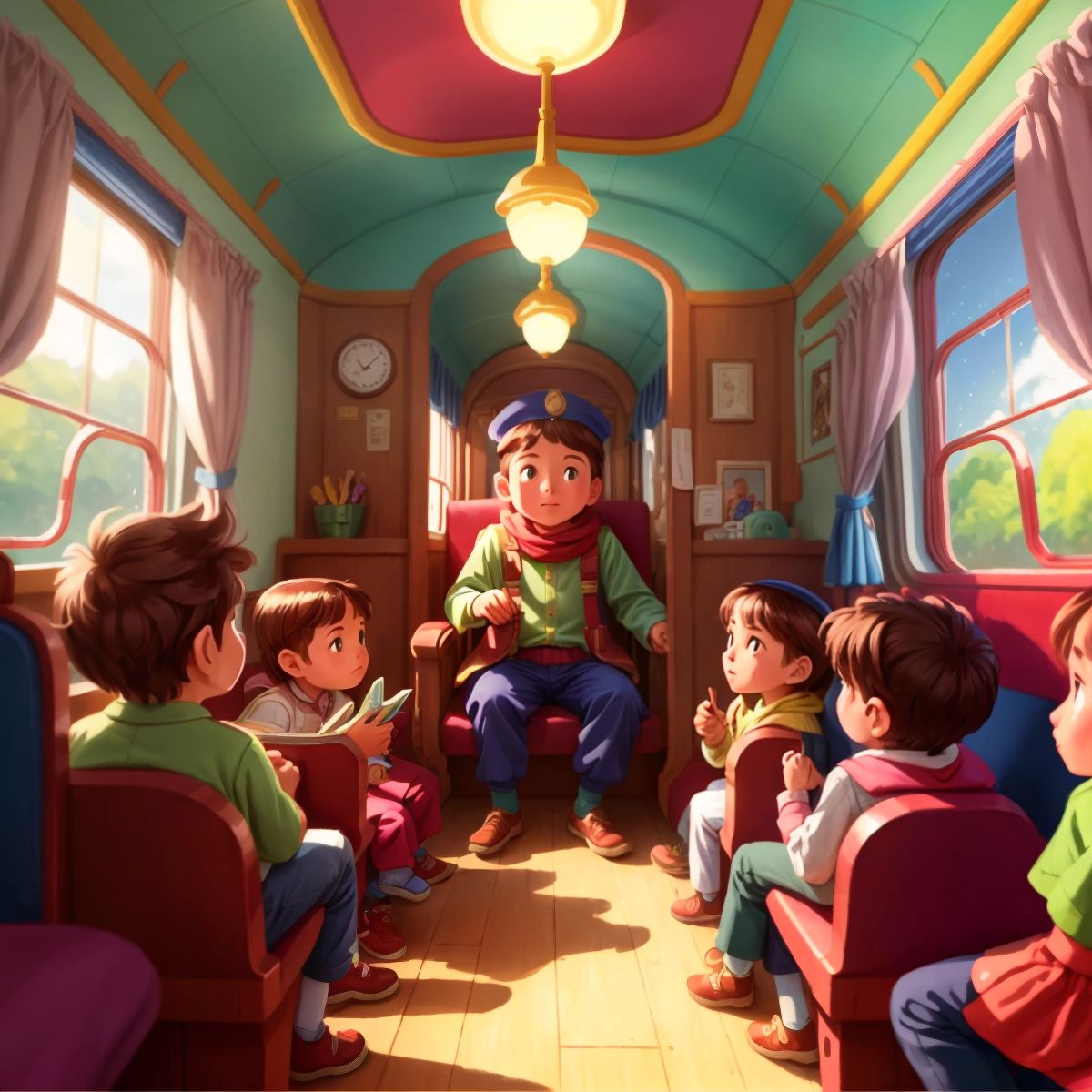 Choo-Choo surrounded by children, sharing his stories