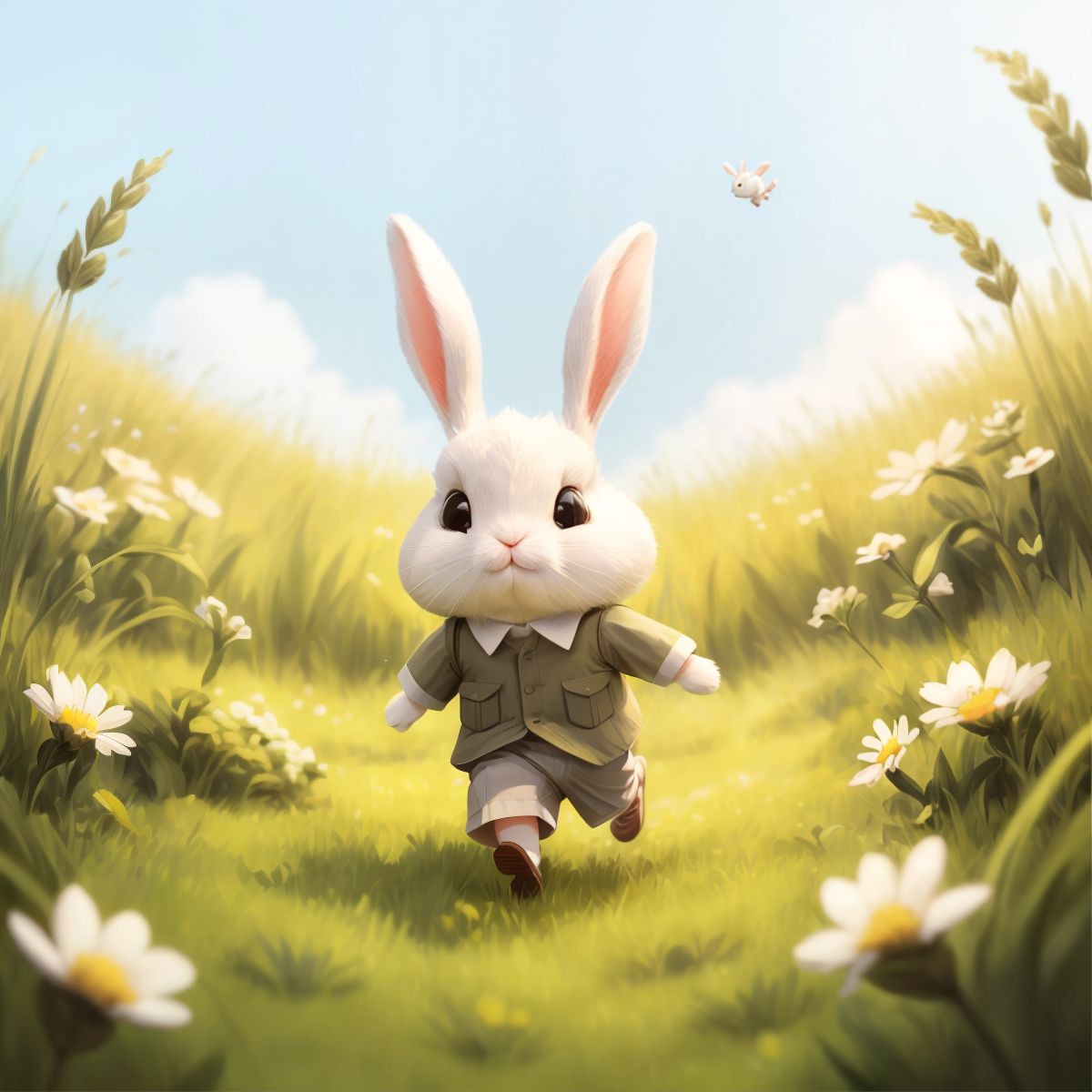 Benny Bunny hopping through tall grass