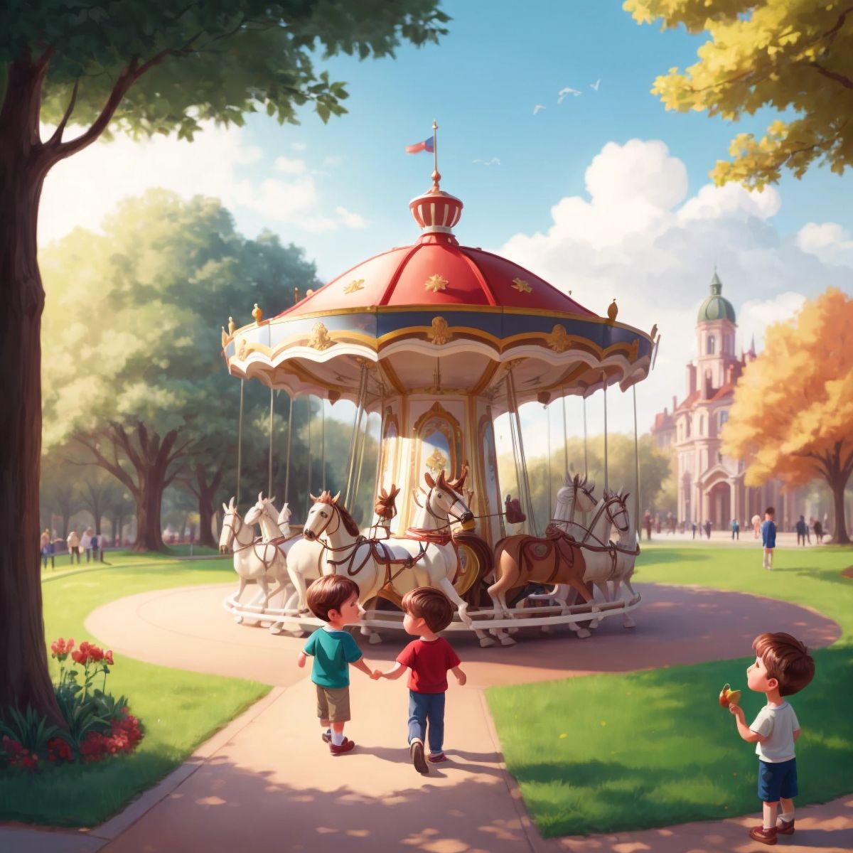 A carousel in a park