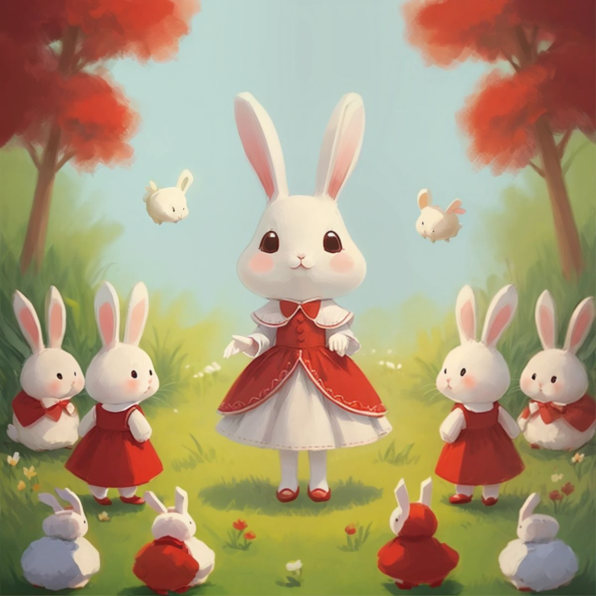 Bella speaking to a group of bunnies