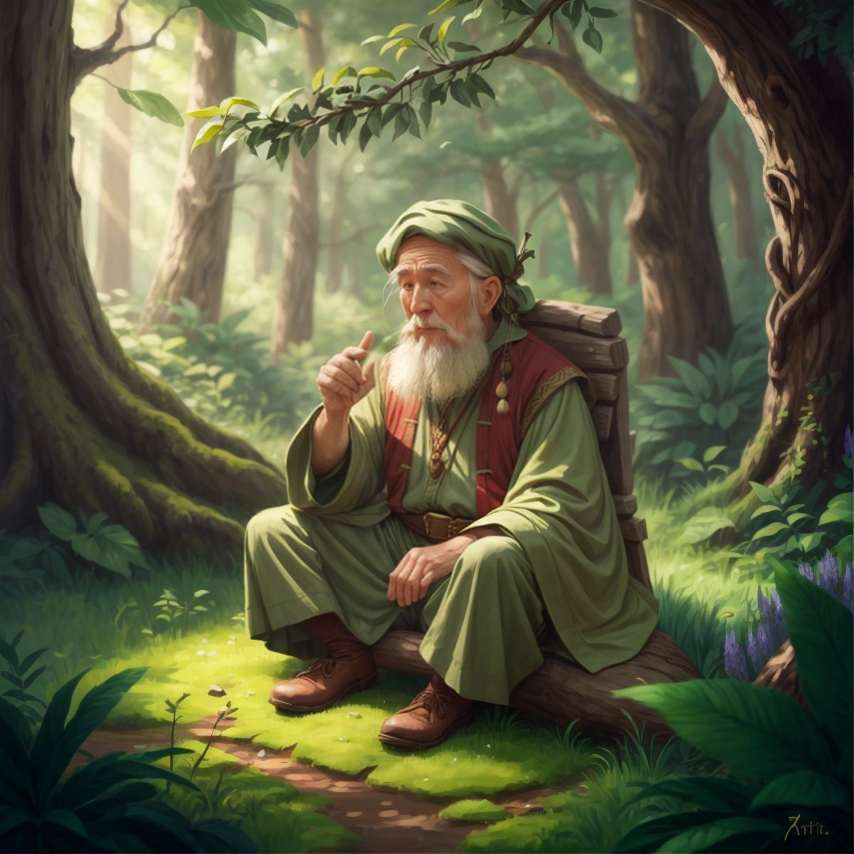 A wise old sage in the forest