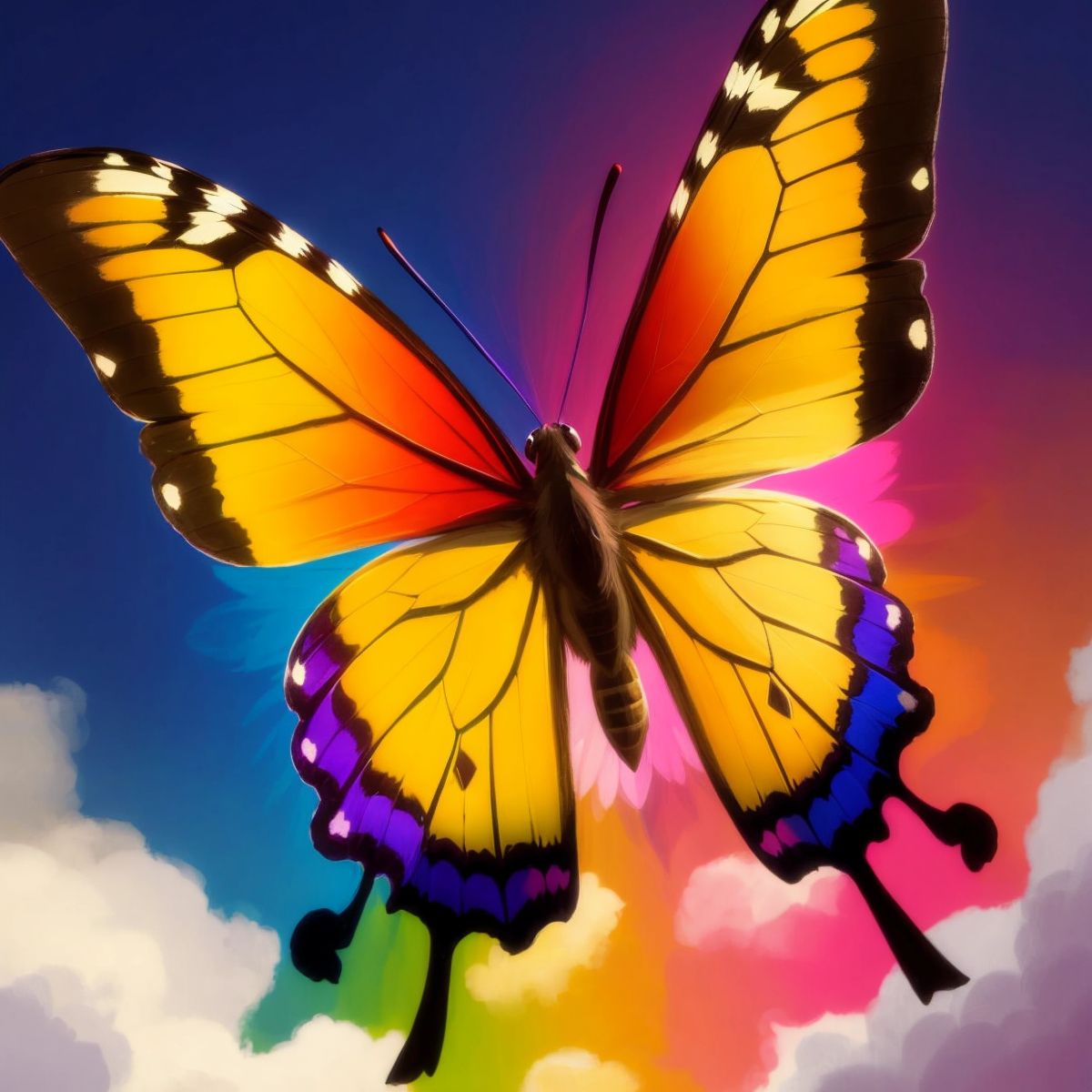 A vibrant butterfly fluttering in the sky