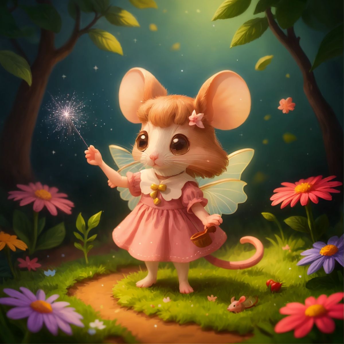 Minnie waving her tiny paw, sprinkling fairy dust