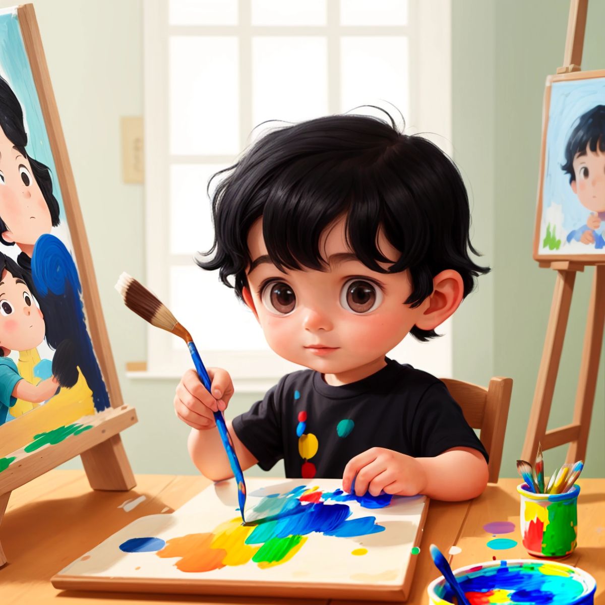 Charlie painting a picture of his family