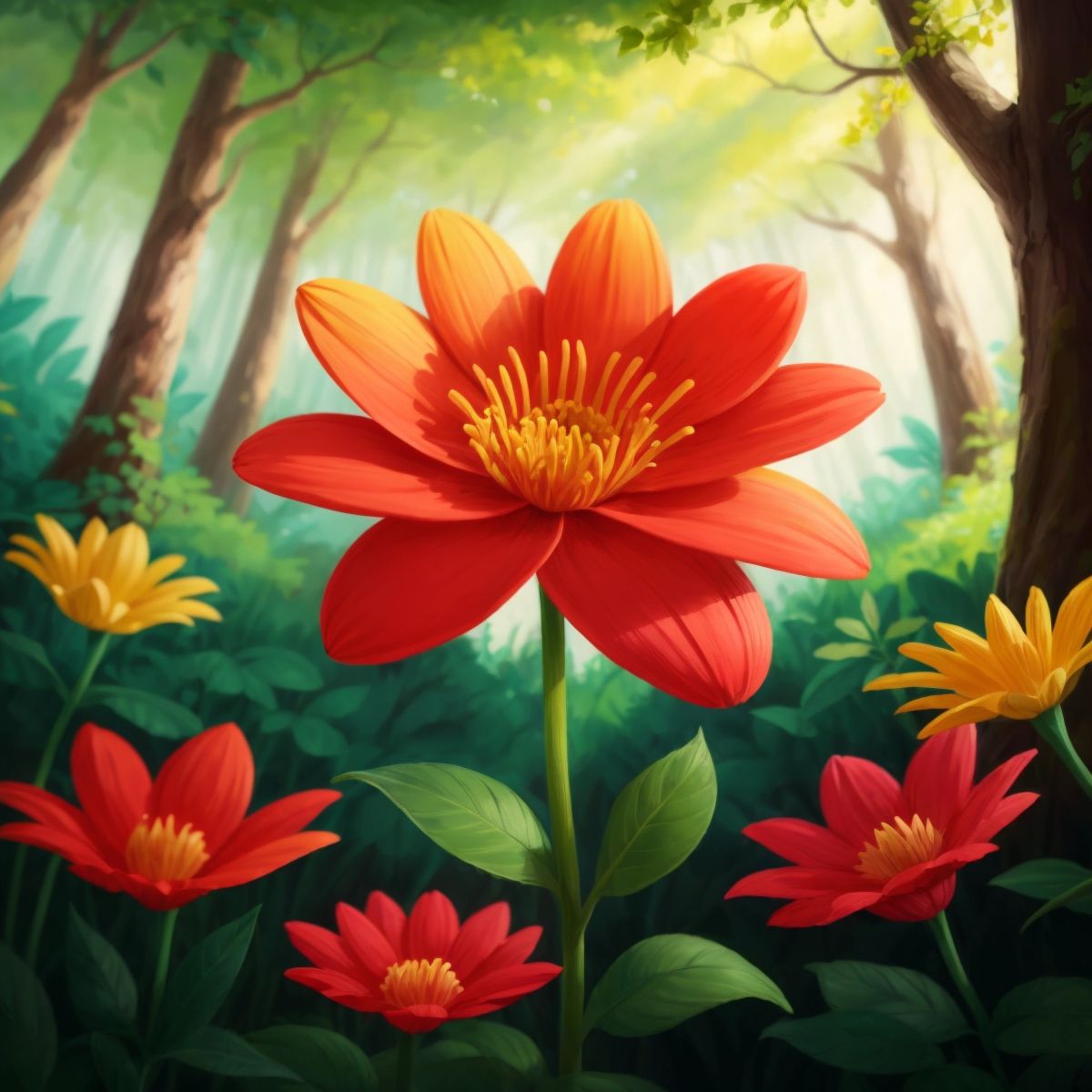 A vibrant flower in the forest