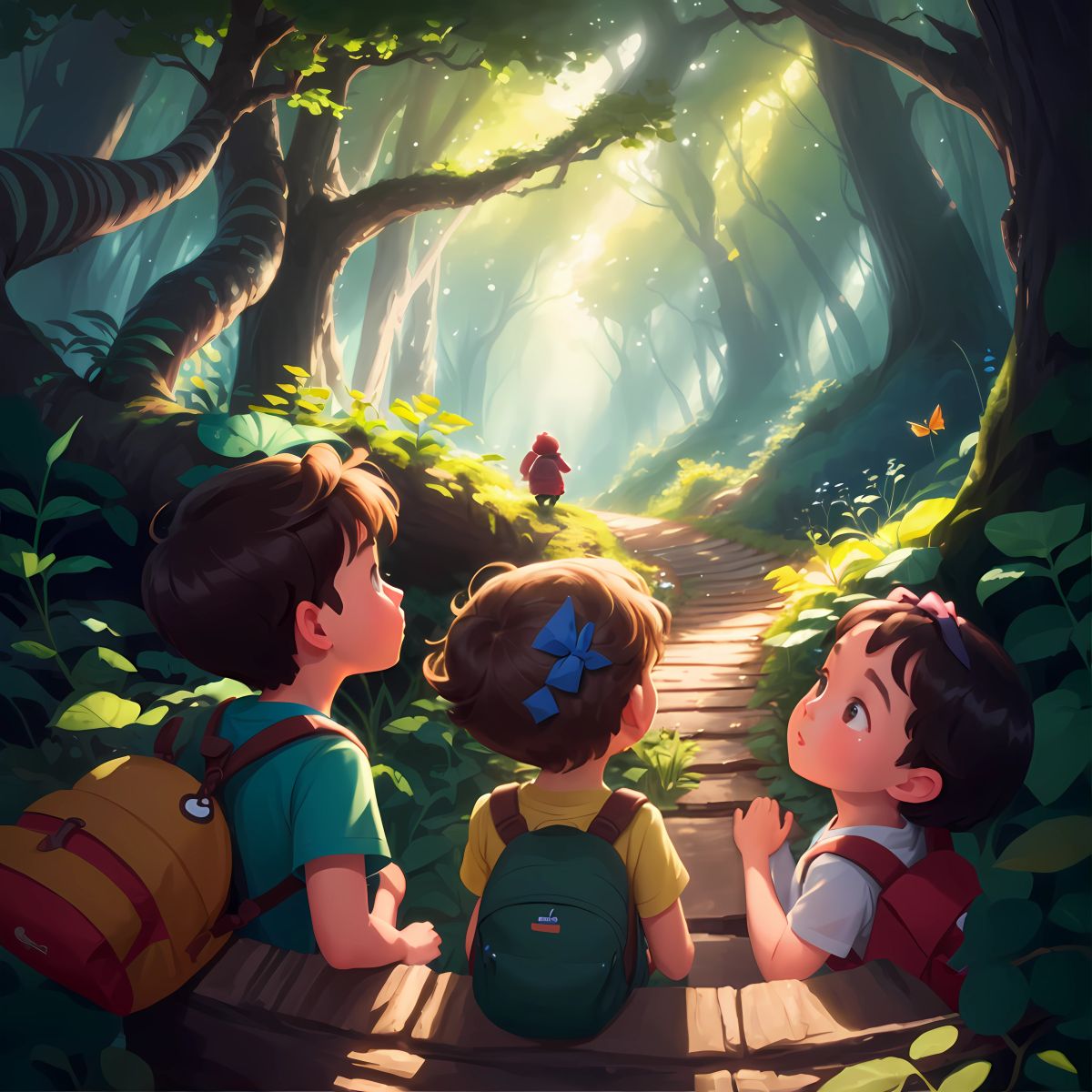 Brooklyn, Logan, and Grace cherishing their journey as caterpillars, crawling through the forest and knowing that dreams can come true if they believe in themselves. They looked up at the sky, knowing that anything is possible.