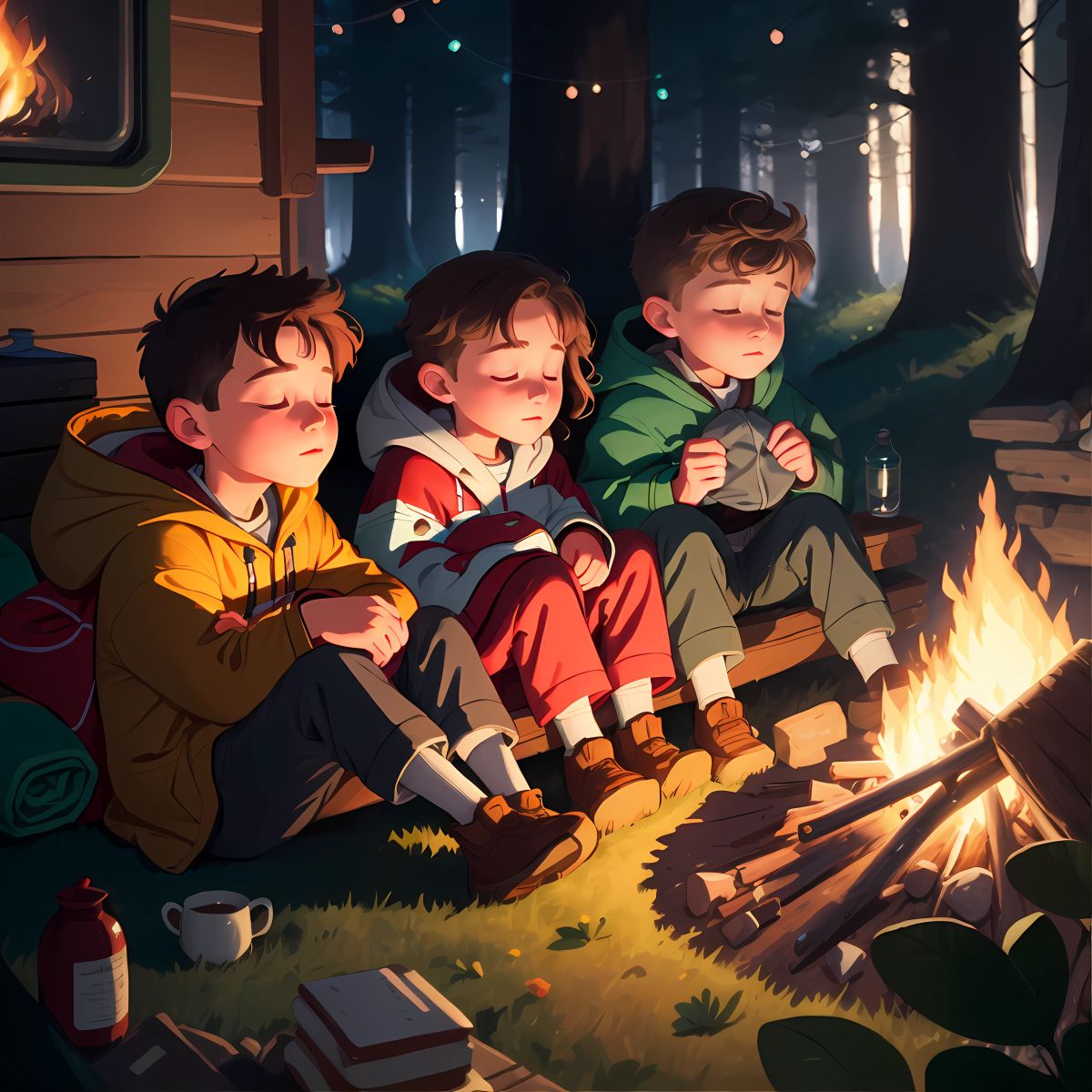 Brooklyn, Logan, and Grace snuggled in their sleeping bags, surrounded by a cozy campfire. They drifted off to sleep, unaware of the magical surprise awaiting their awakening.