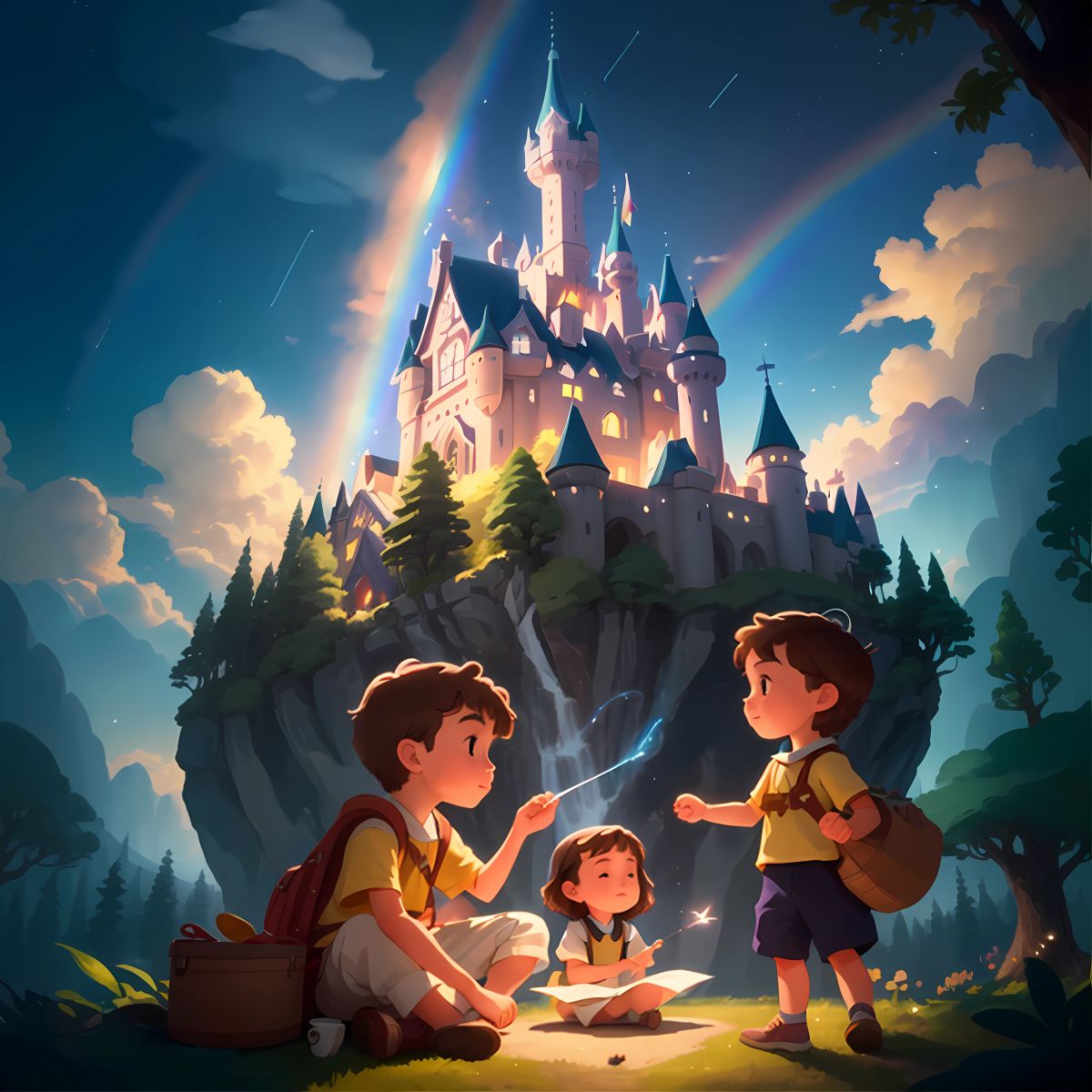 Brooklyn, Logan, and Grace using their imaginations to create castles in the clouds and sail on rainbows across the sky. They danced with fireflies, lighting up the forest like stars in the night.