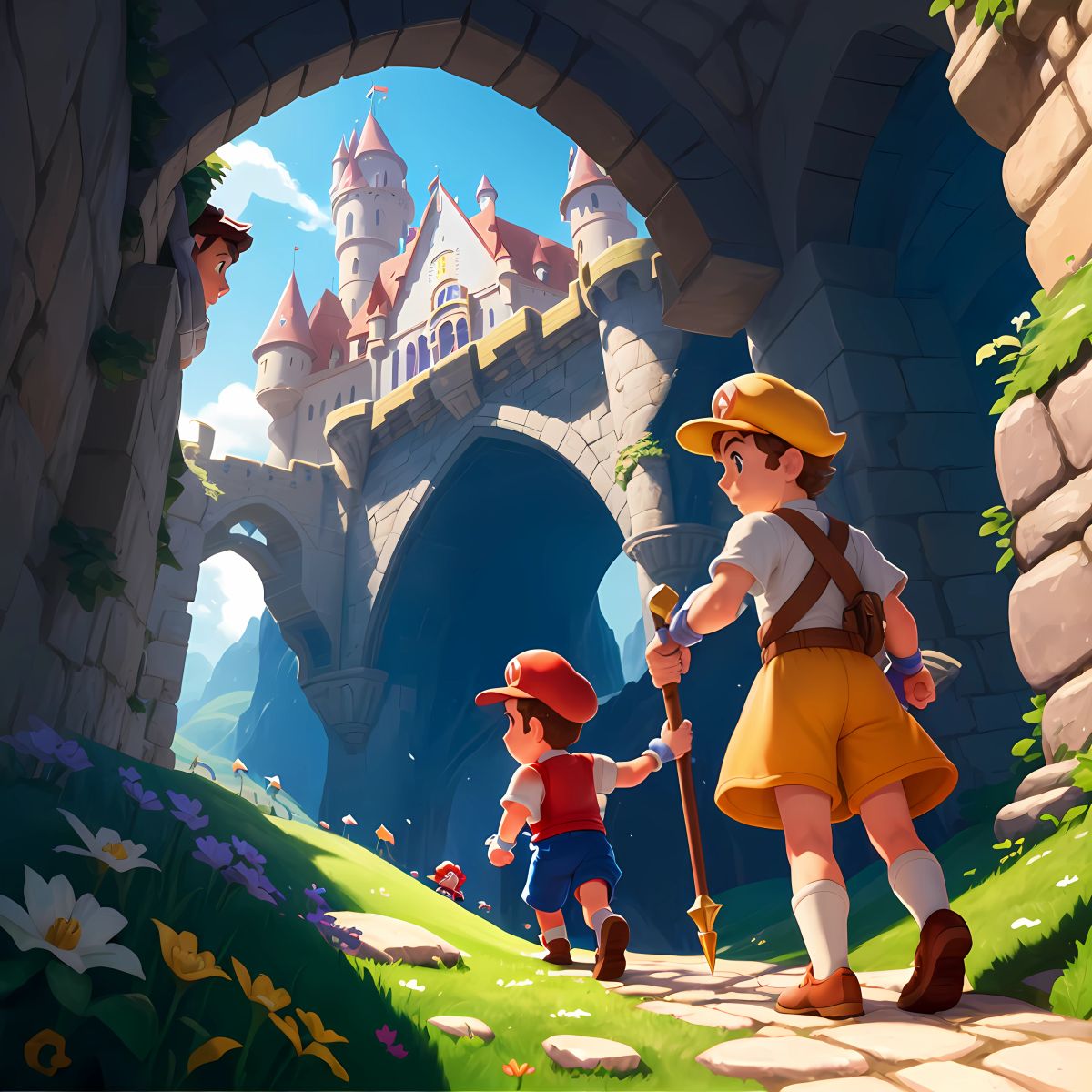 Alex, filled with courage, prepares to rescue Princess Peach, who is held captive in the last castle. With Mario by his side, he pushes forward, ready to overcome any obstacle in their path.