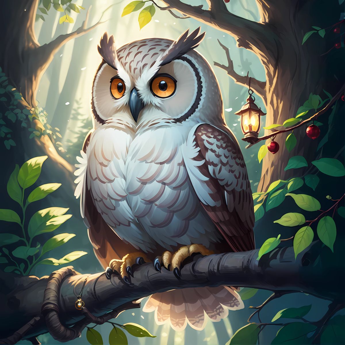 Wise old owl perched on a tree branch