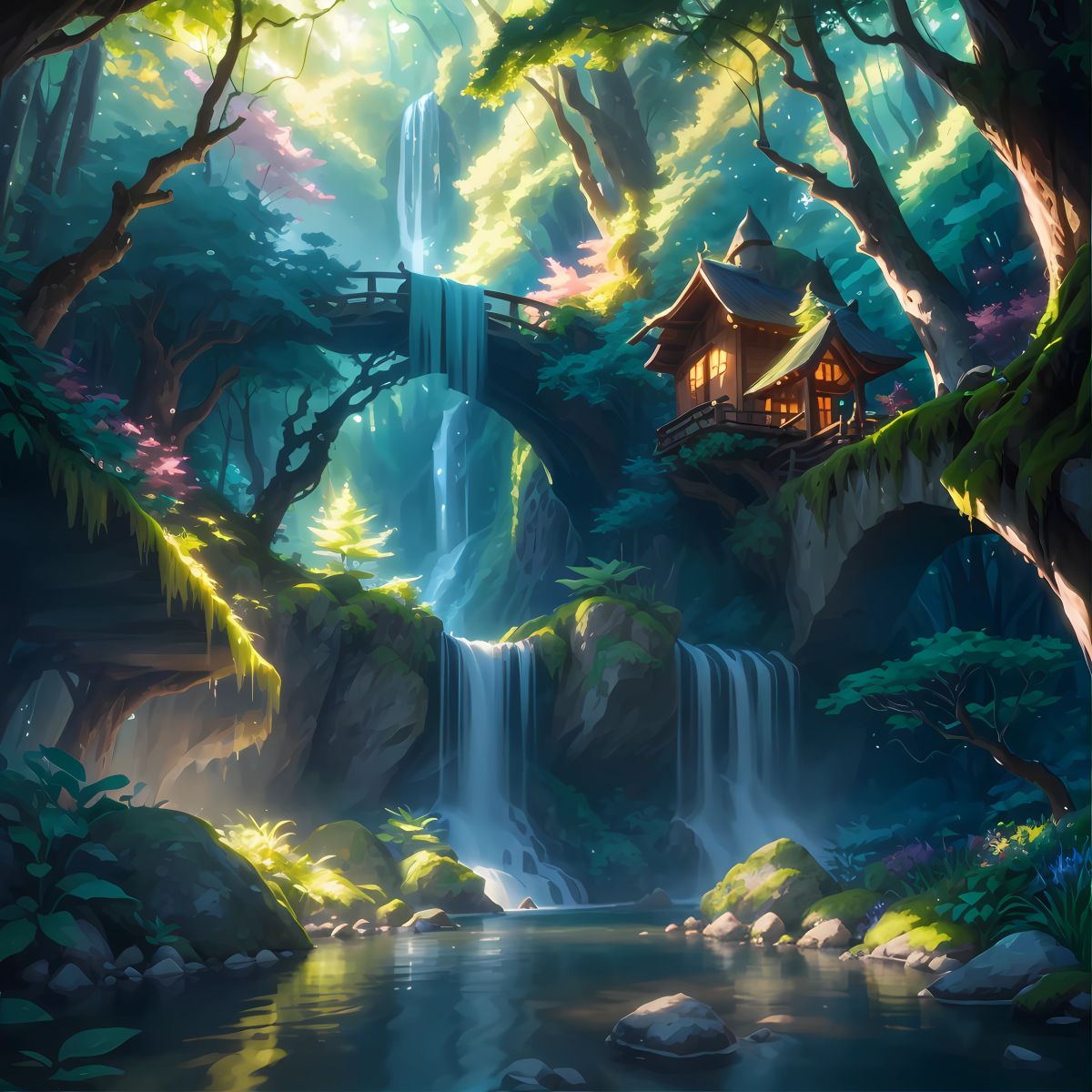 Magnificent waterfall in the Enchanted Forest