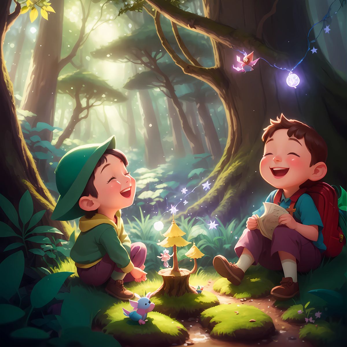 Mischievous pixies playing pranks in the Enchanted Forest