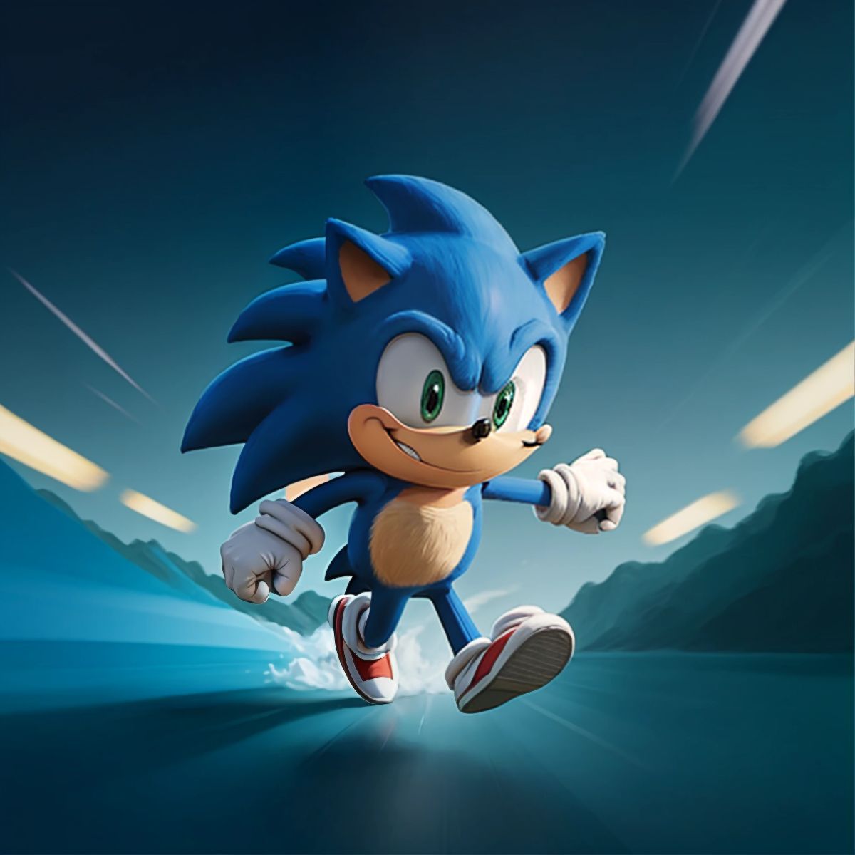 Sonic, the blue hedgehog, appearing in a blur