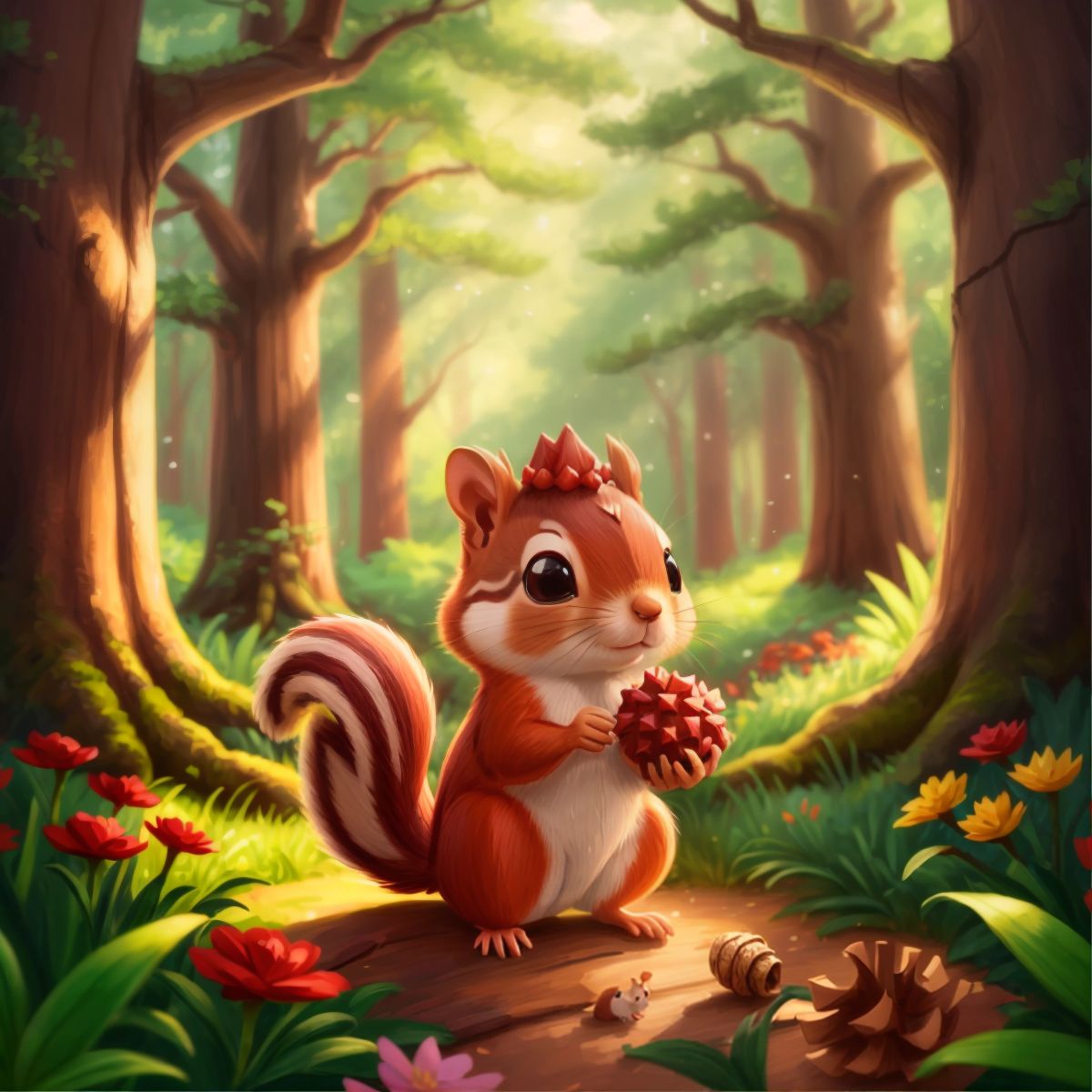 A cute depiction of a tiny squirrel symbolizing bravery for children.